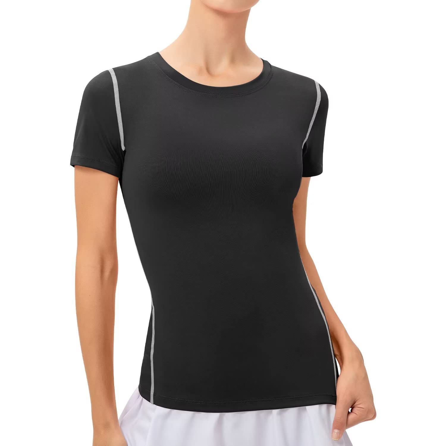 【送料無料】[Sillictor] スポーツ インナー シャツ レディース 半袖 コンプレッション トップス アンダー ウェア [UVカット・冷感速乾] 2003blk-2XL