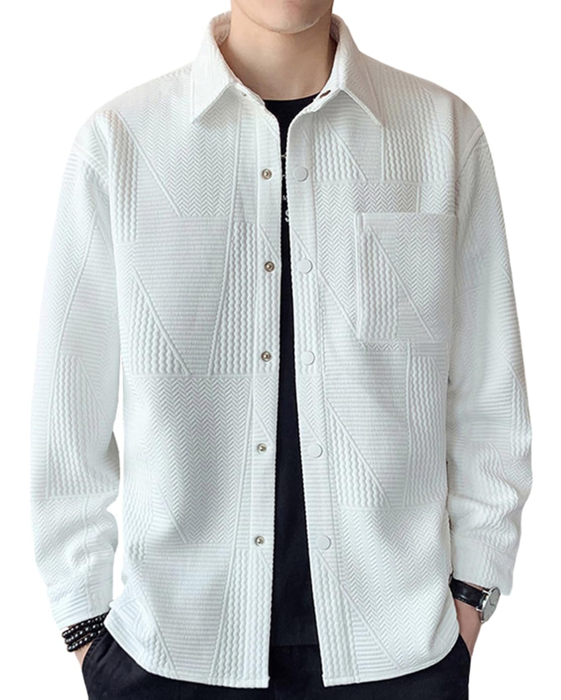 【送料無料】[ODFMCE] シャツ メンズ 長袖 カジュアル 秋 シンプル ゆったり おしゃれ 大きいサイズ (JP, アルファベット, L, ホワイト)