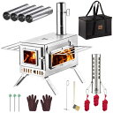 【送料無料】薪ストーブ AVOFOREST 折り畳み式 キャンプ用ストーブ ステンレス製 2面の耐熱ガラス グリッド棚 煙突 スパークアレスター付き コンパクト...