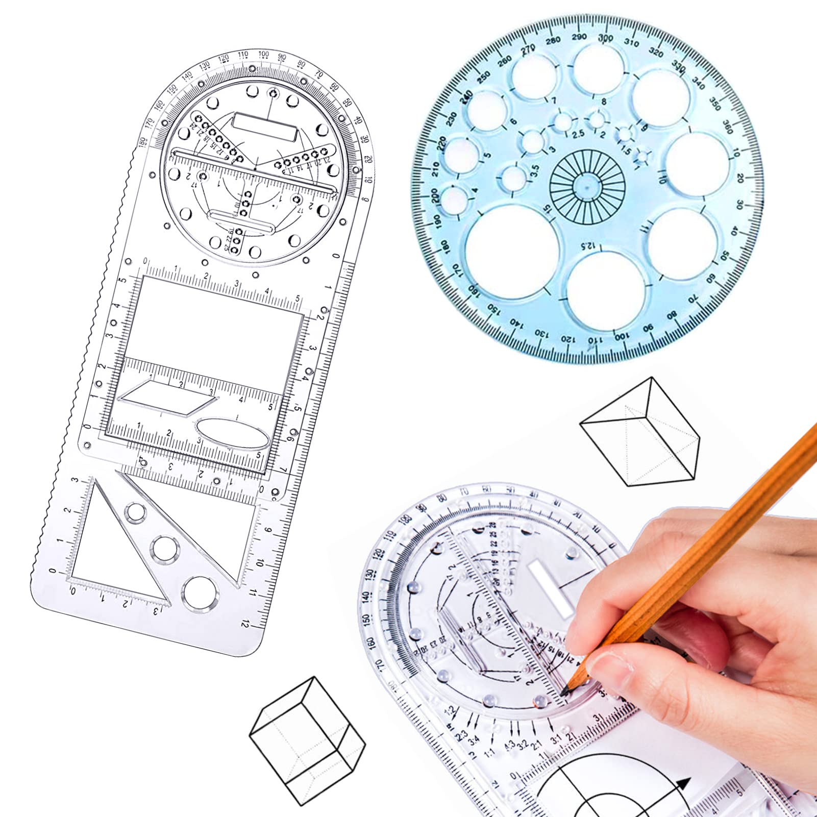 【送料無料】Toplive 多機能幾何定規 多機能描画定規 多機能図面ユニバーサル定規 回転角円定規 ...
