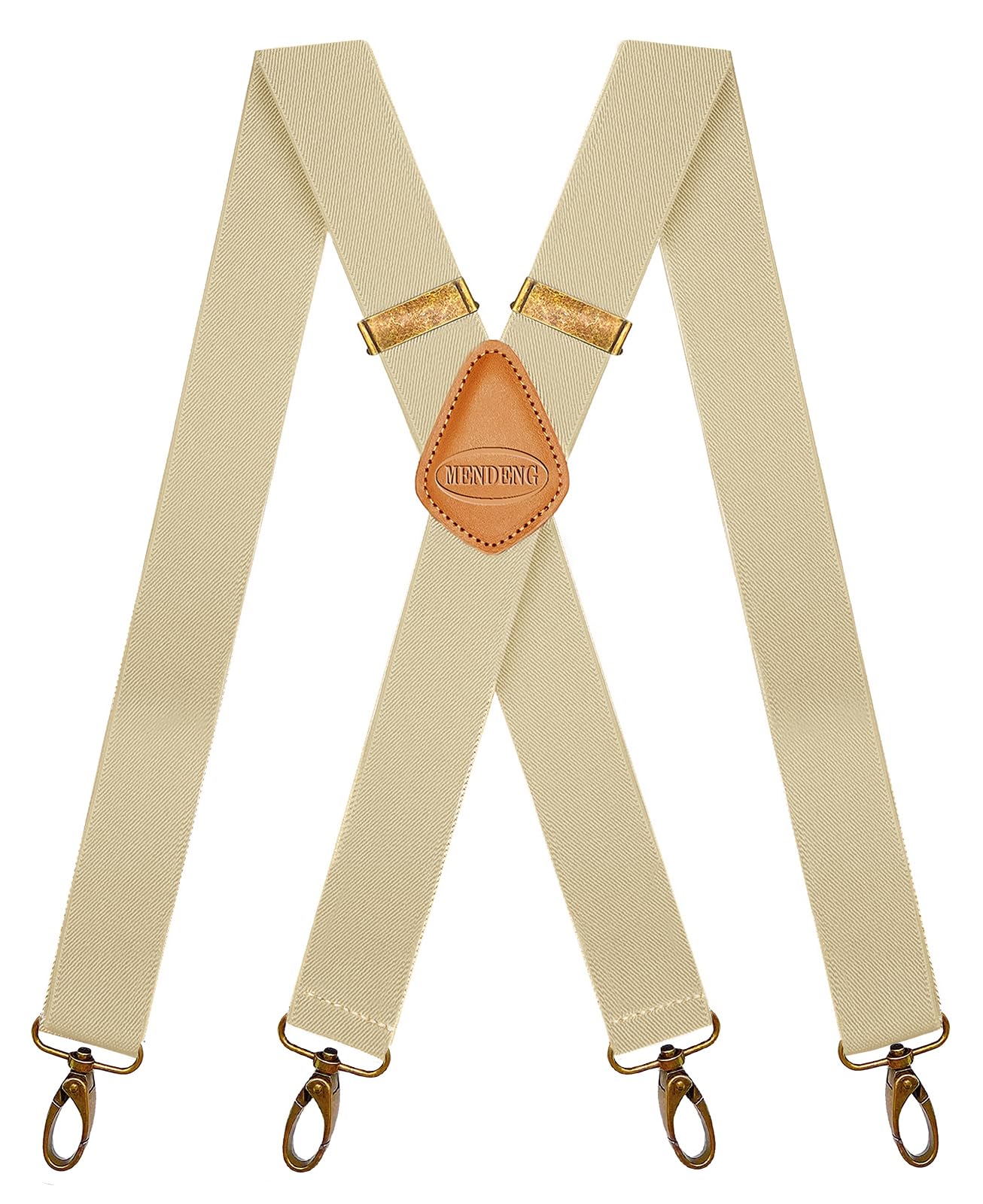 【送料無料】MENDENG メンズサスペンダー X型 無地 35mm 4フック ブラック フォーマル 本革 スプリング..