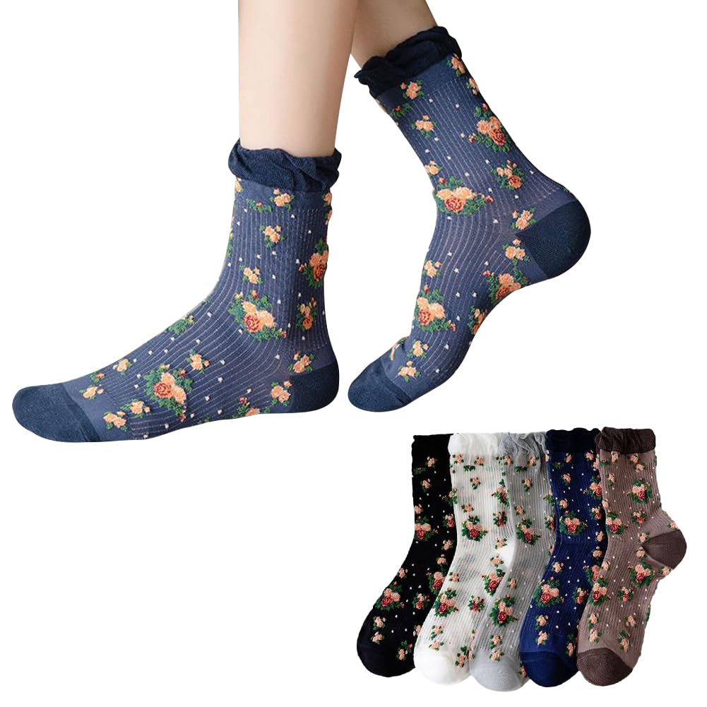 【送料無料】[FASELE] 靴下 ソックス レディース 可愛い コットン 綿 復古 花柄 春夏 スタイリッシュ ..