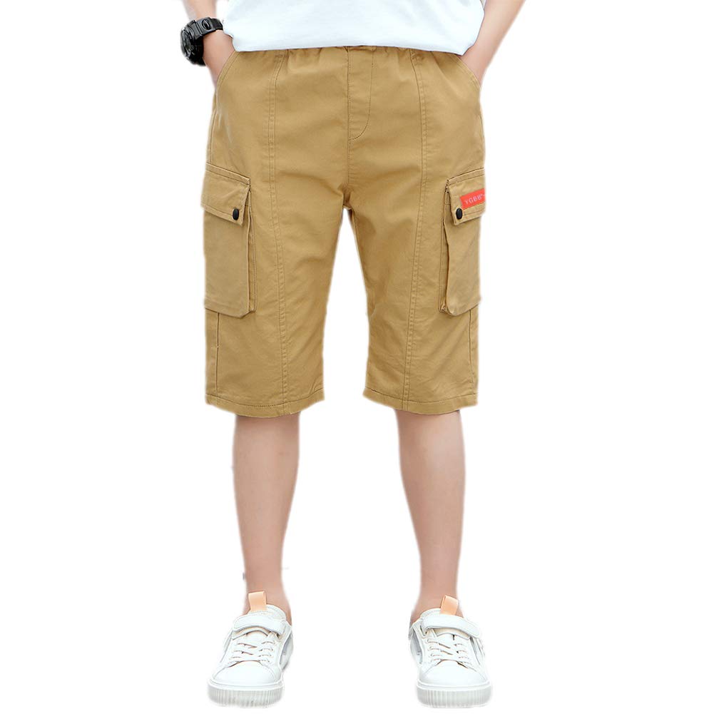 【送料無料】YUEGUANG キッズ カーゴパンツ 6分丈 ショートパンツ 無地 イージーパンツ 男 ...