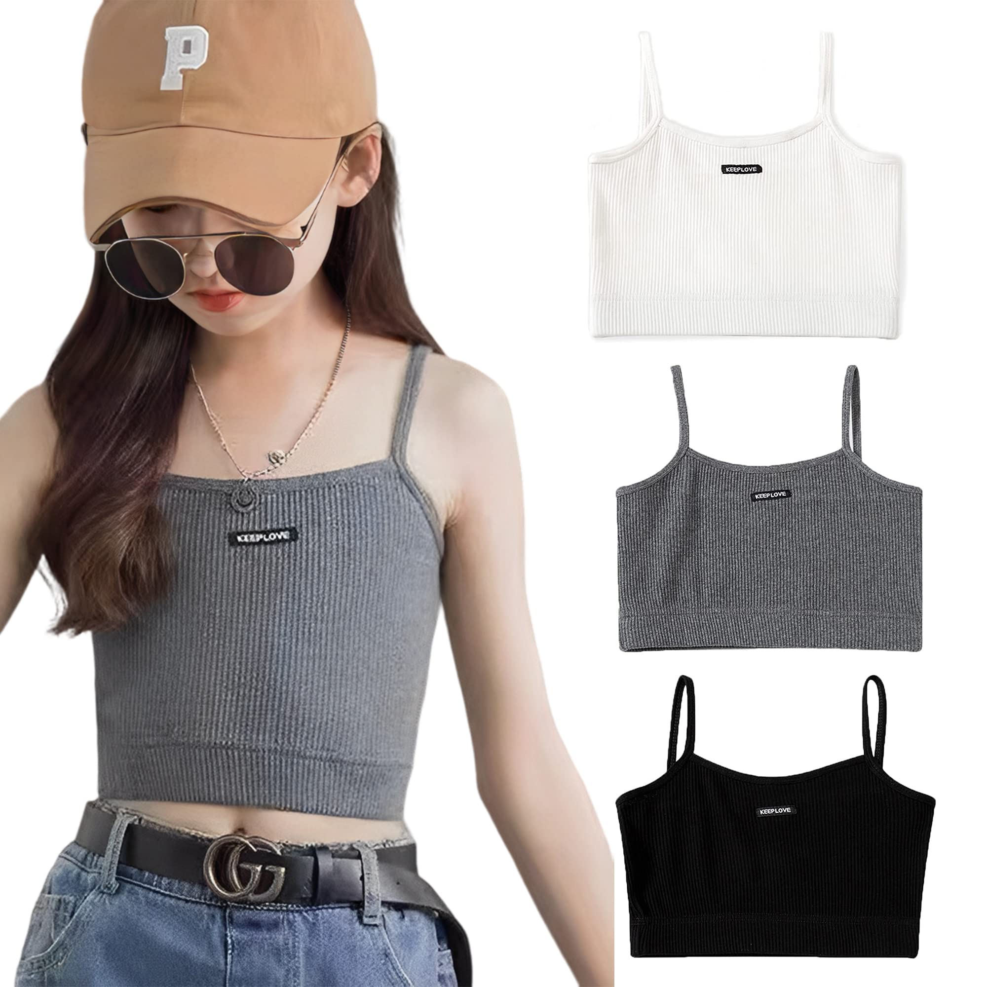 【送料無料】[ZGKULAEAOW] キャミソール キッズ ニット素材 女の子 ハーフトップ ノースリーブインナー ジュニア ダンス 子供服 ヒップホップ スポーツ (150cm, black)