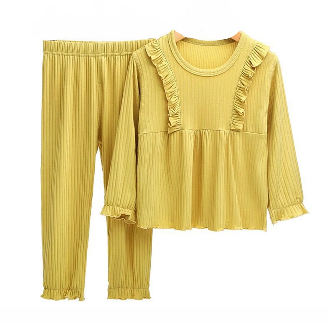 【送料無料】[VOKLLIYU] 女の子 長袖 パジャマ 子供服 ルームウェア ガールズ キッズ 上下 セット パジャマ かわいい ゆったり 春夏秋冬 寝間着 部屋着 100-160cm 肌着 快適 肌触りがいい (1-イエロー, 120)