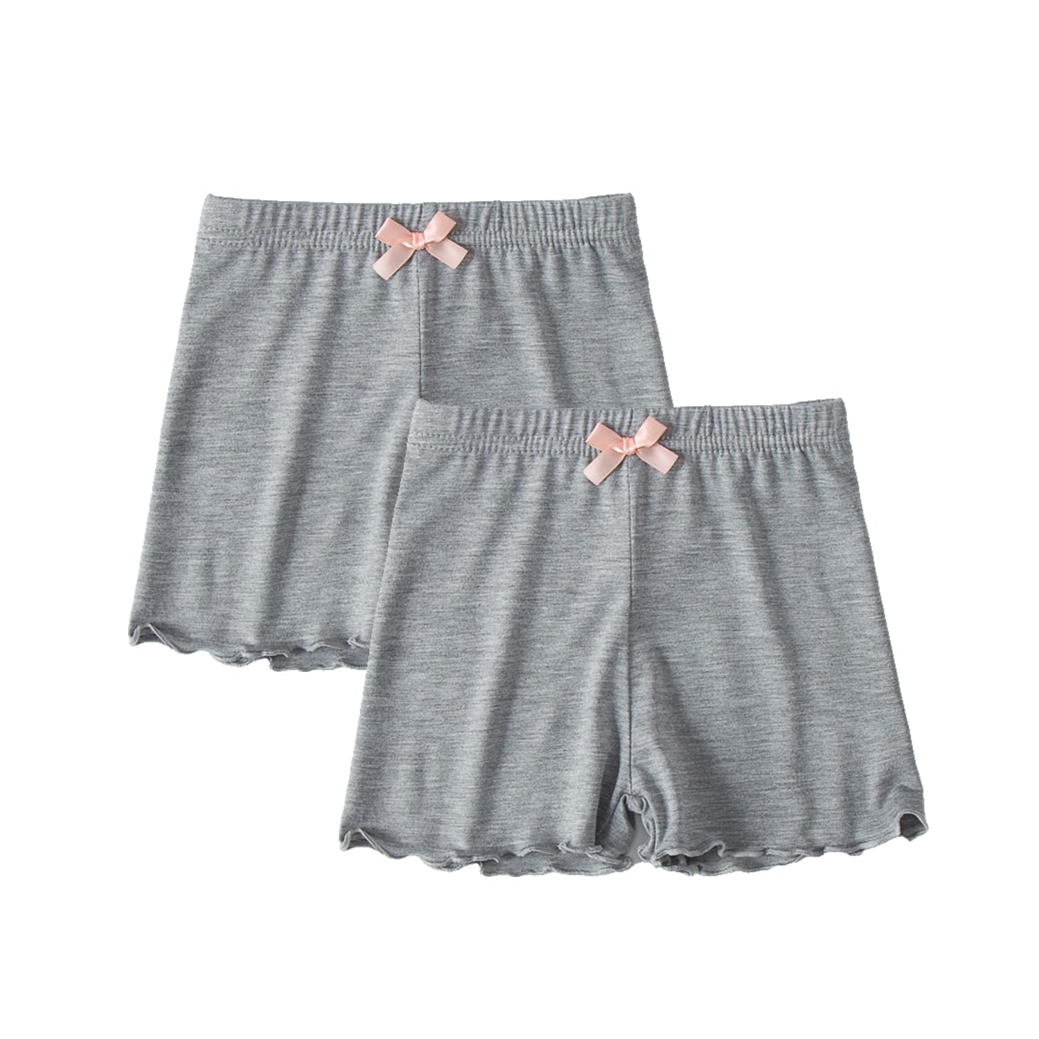 【送料無料】[VOKLLIYU] 女の子 2枚セット ショートパンツ 下着 3分丈 多色 無地 リボン 女児 短パンツ キッズ かわいい インナーパンツ アンダーパンツ 下着 オーバーパンツ 100-160 (グレー, 150)