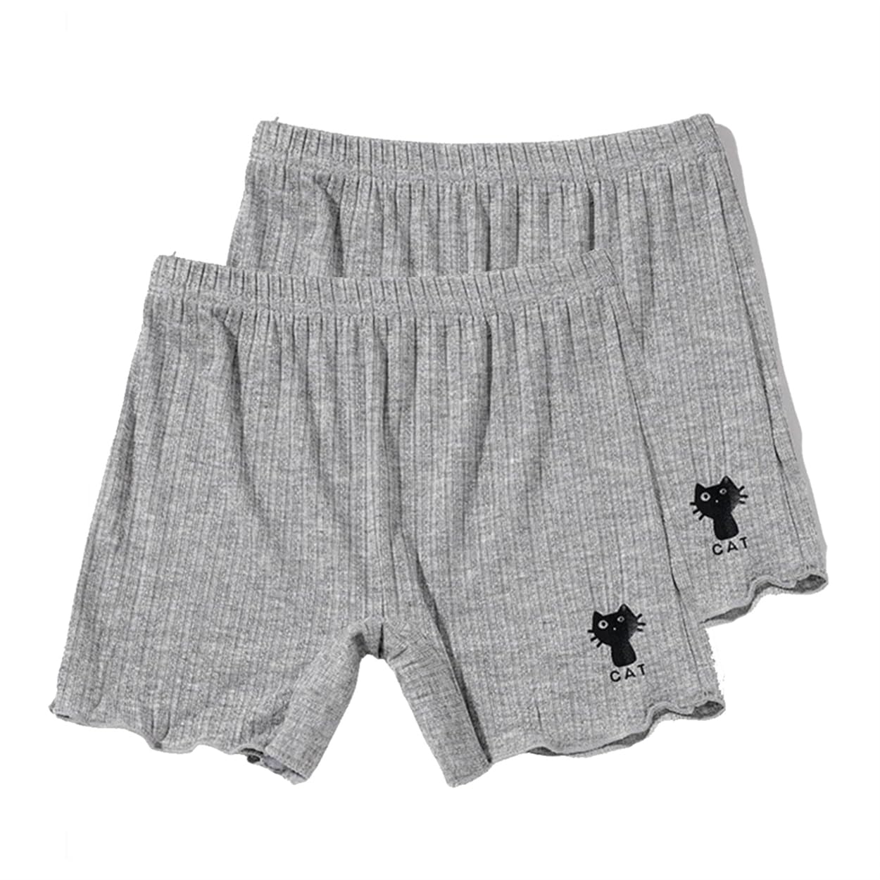 【送料無料】[VOKLLIYU] 女の子 ガールズ 2枚セット 3分丈 半ズボン 猫柄 キッズ インナー 無地 パンツ 100-160 アンダーパンツ 下着 オーバーパンツ 女児 ショートパンツ 短パンツ(グレー -110)