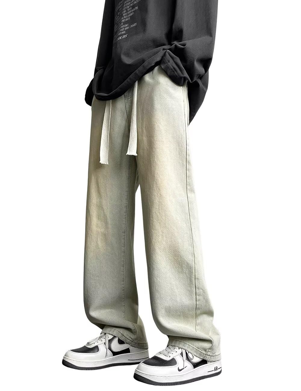 【送料無料】[VICALLED] ジーンズ メンズ ワイド デニムパンツ ゆったり 調整紐 ジーパン 大きいサイズ ズボン オールシーズン 春夏秋冬 ルーズ