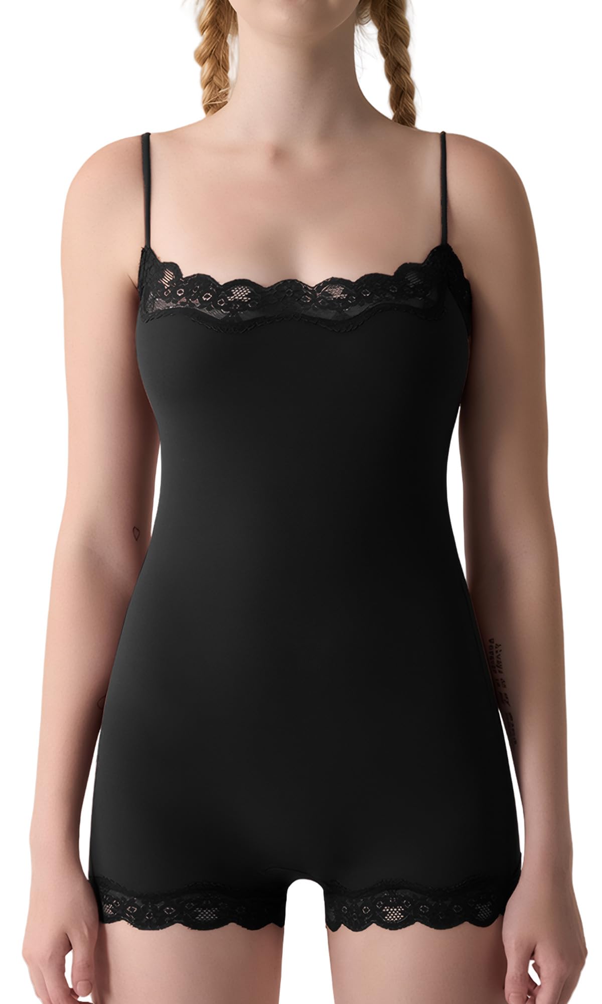【送料無料】[Maeau] 補正下着 ボディスーツ レース レオタード インナー キャミ タイツ 美尻 可愛い レディース ボディシェイパー シェイプアップ お腹引き締め ヒップアップ 高弾性 ブラック M