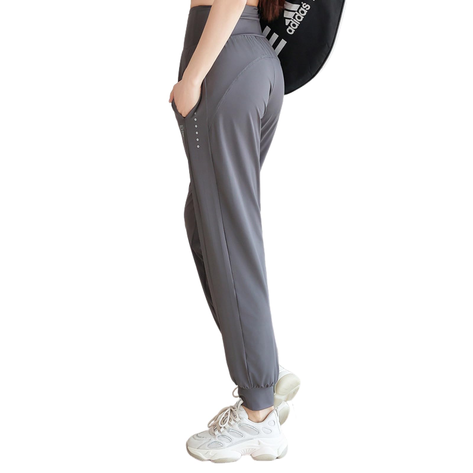 【送料無料】[Karsaer] ヨガパンツ レディース ハイウエスト ゆったり アンクル絞り 涼感通気性素材 スポーツウェア フィットネス 吸汗速乾 両サイド＆後ろジッパーポケット 美脚 トレーニング ジョガーパンツ 普段使いA0035