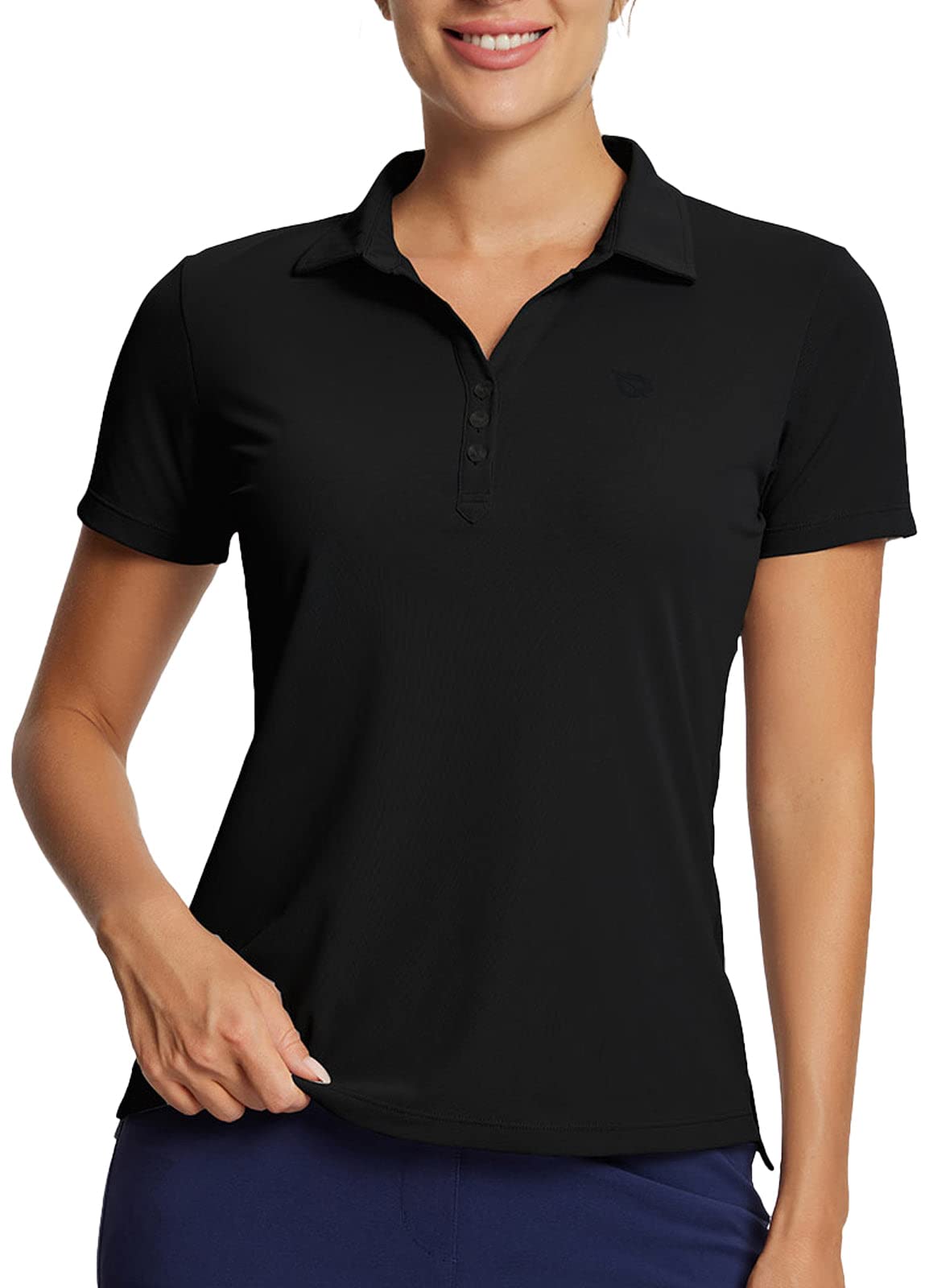 【送料無料】[baleaf] [バリーフ] レディース 半袖 ゴルフ ボタン トップ ブラック XS