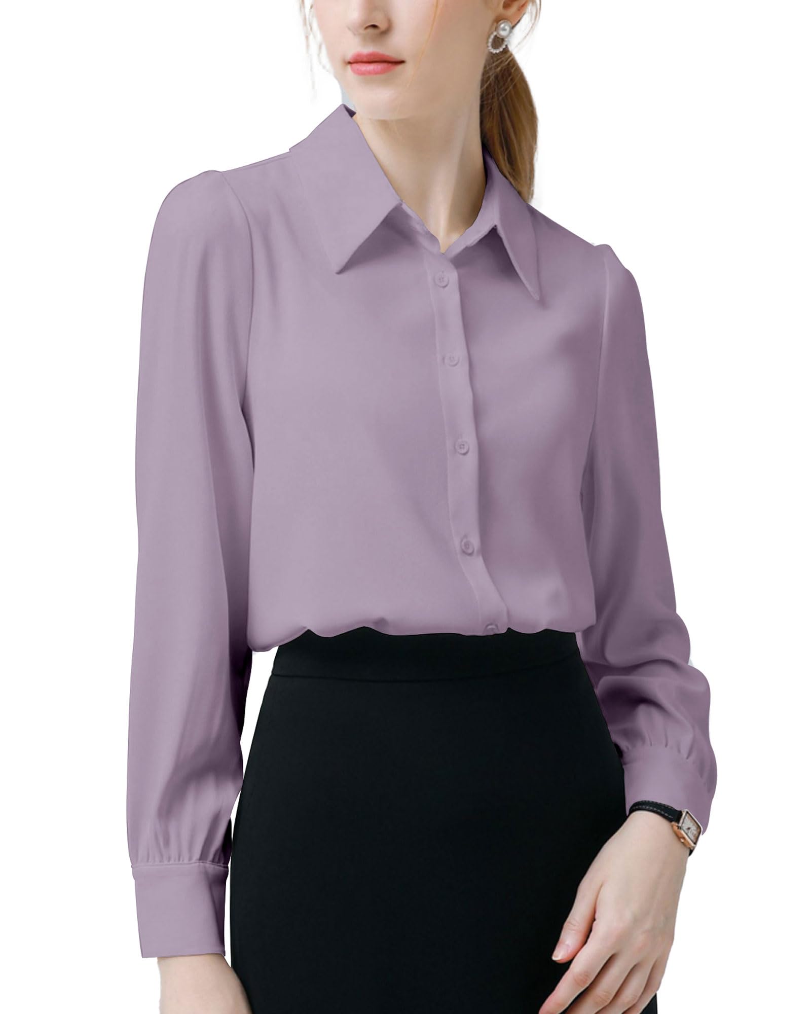 【送料無料】[RCL] シャツ ブラウス レディース 長袖 柔らかい ゆったりノーアイロン オフィス カジュアル ファッション 通勤 春 秋 日常 高通気性 XS～3L