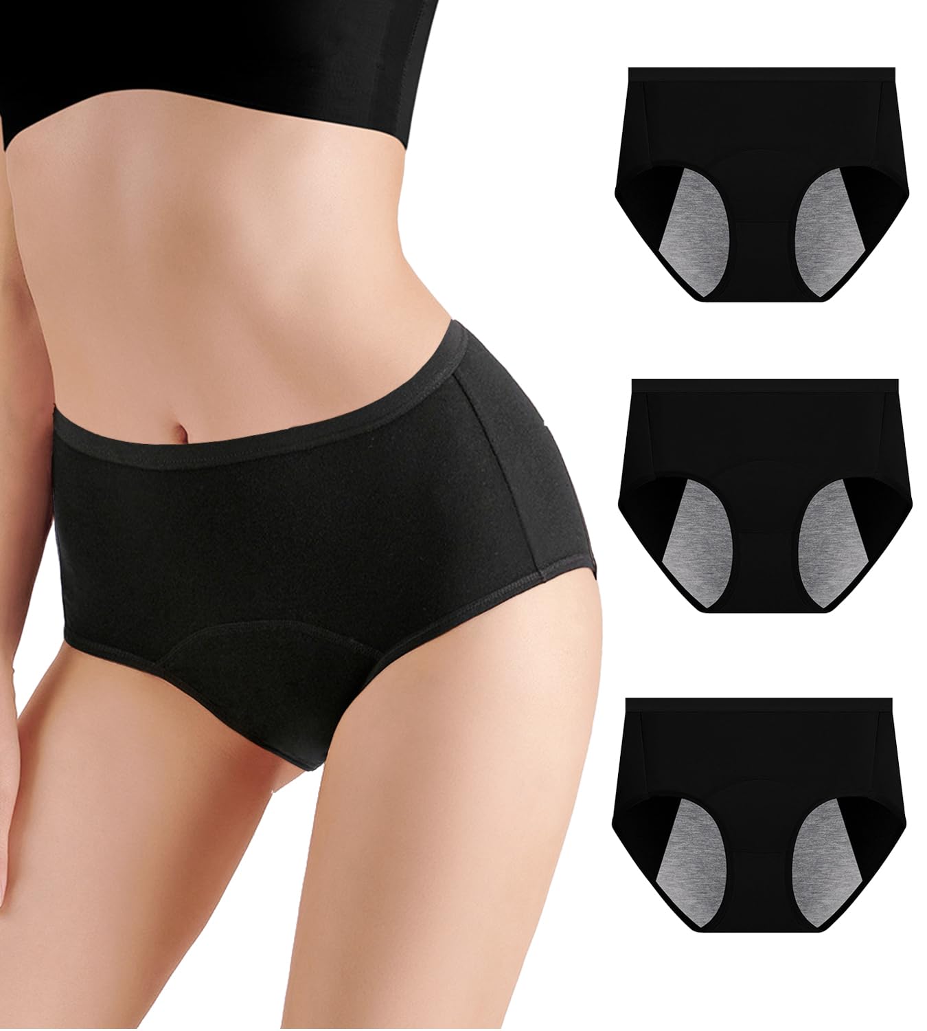 【送料無料】[Kayuuhin] 3枚セット サニタリーショーツ 生理ショーツ ハイウエスト 3層仕様のマッチ シ..