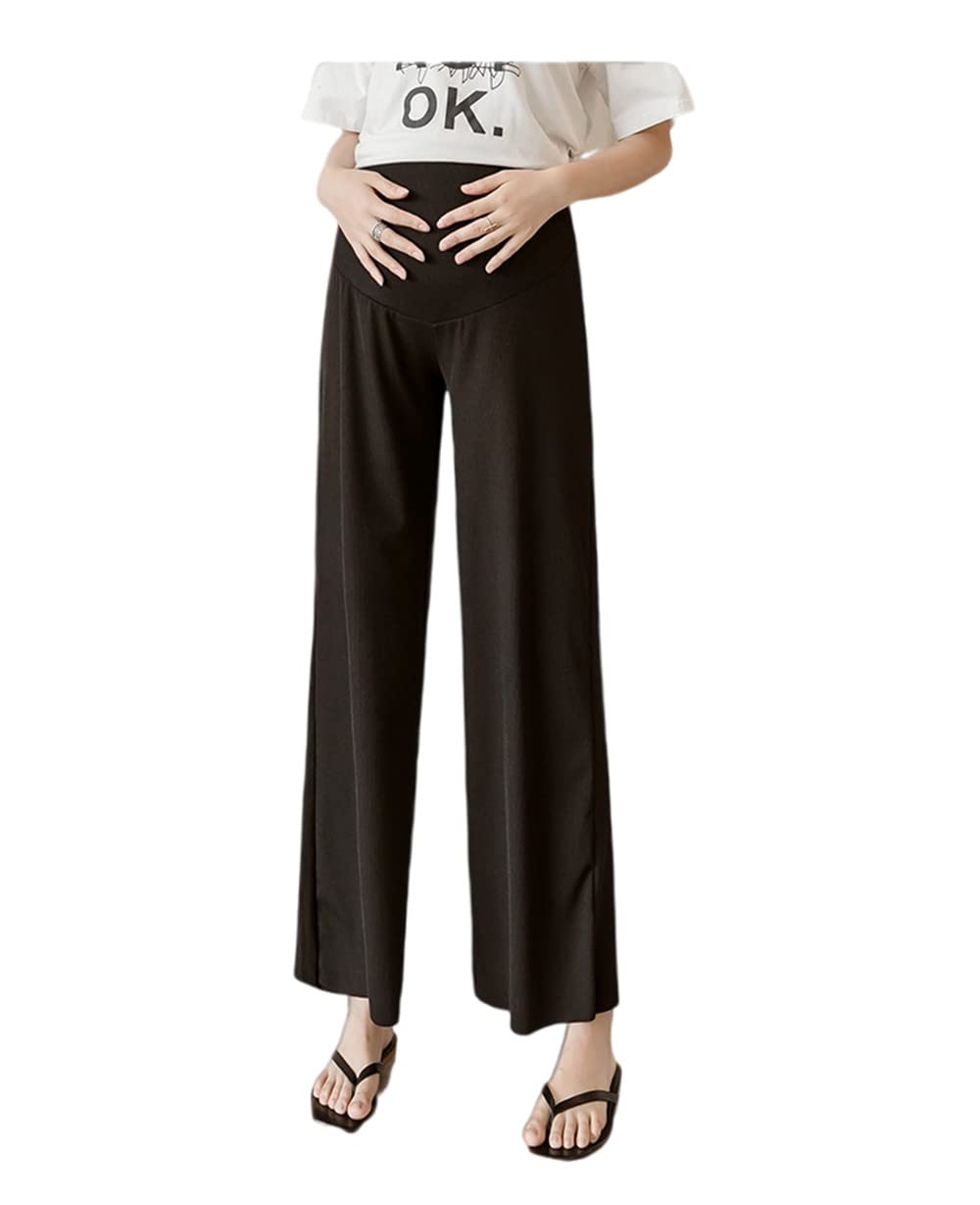 【送料無料】[UMIYI] マタニティ パンツ リブ 9分丈 ワイドパンツ 妊婦 ロングパンツ ガウチョパンツ ..