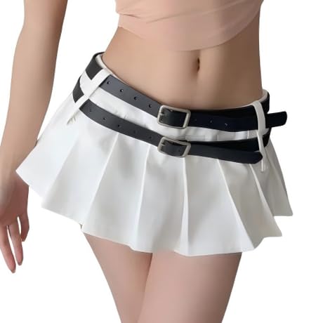 【送料無料】[syvent] ホワイト ベルト 超マイクロミニ スカート セクシー 大きいサイズ マイクロミニスカート 超ミニ プリーツスカート 無地 レディース ミニスカート かわいい 丈23-25cm 12F008