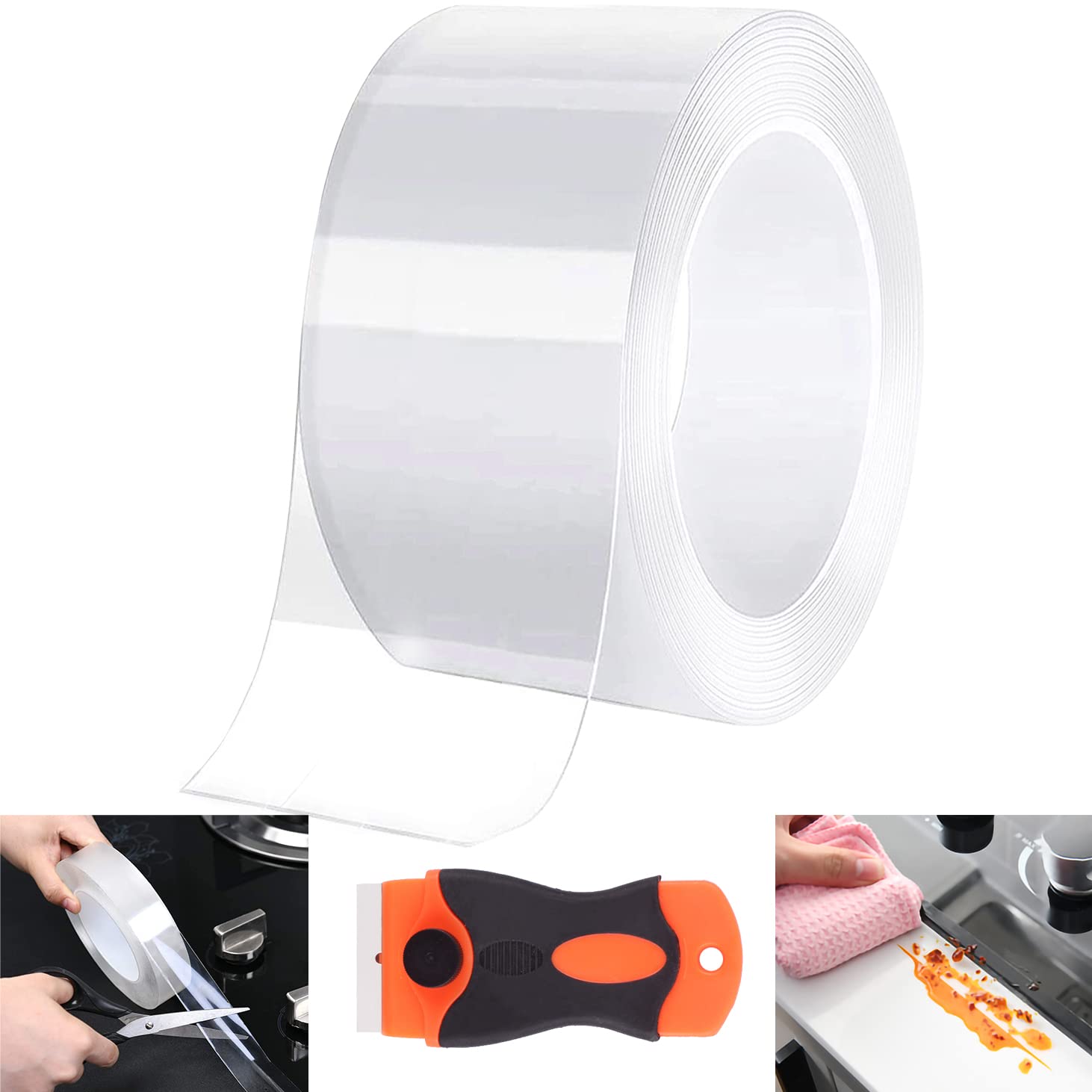 【送料無料】防カビテープ 汚れ防止テープ 50mm x 5.0m スクレーパー1本付け 隙間テープ 補修テープ 台..