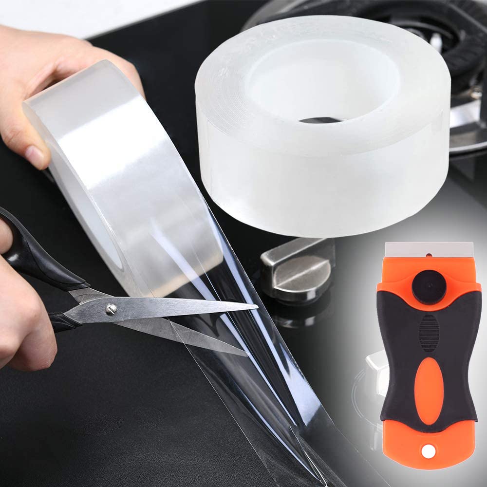 【送料無料】防カビテープ 汚れ防止テープ 透明な 保護テープ 50mm x 10.0m スクレーパー1本付け 台所..