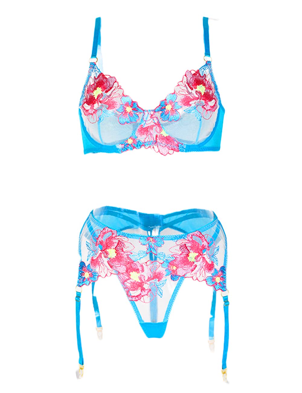 【送料無料】[qianqu] テディベビードールストラップブラとパンティーセットのレースガーターベルトラ..