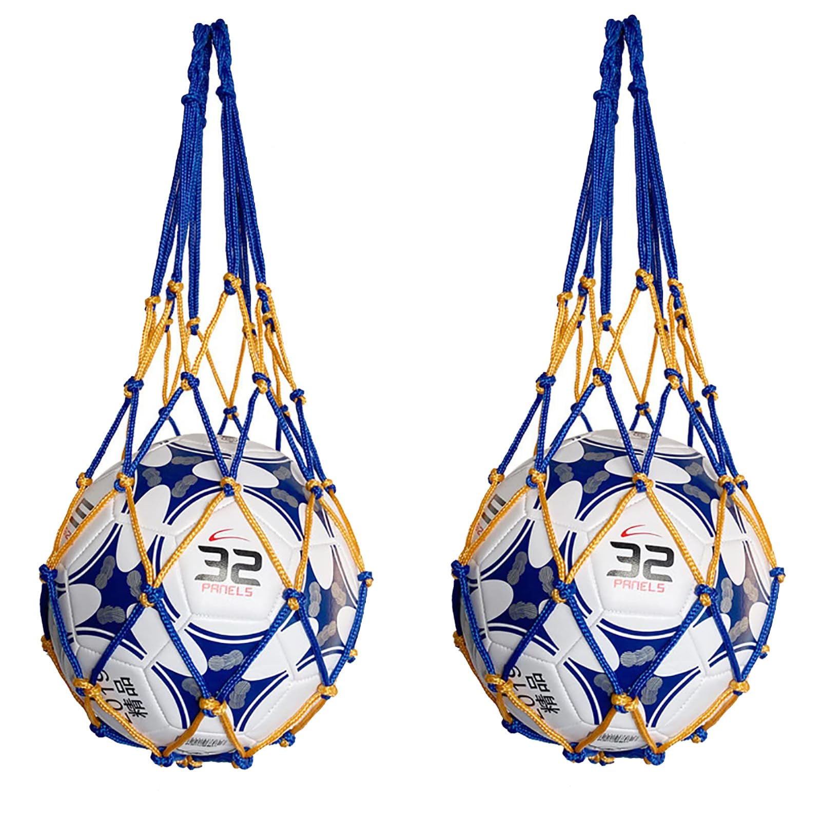 【送料無料】ALLVD 【2個入り】収納 サッカー/バレーボール/バスケットボール用 簡易ボールバッグ 網袋 持ち運び 保管用 (Yellow+Blue)