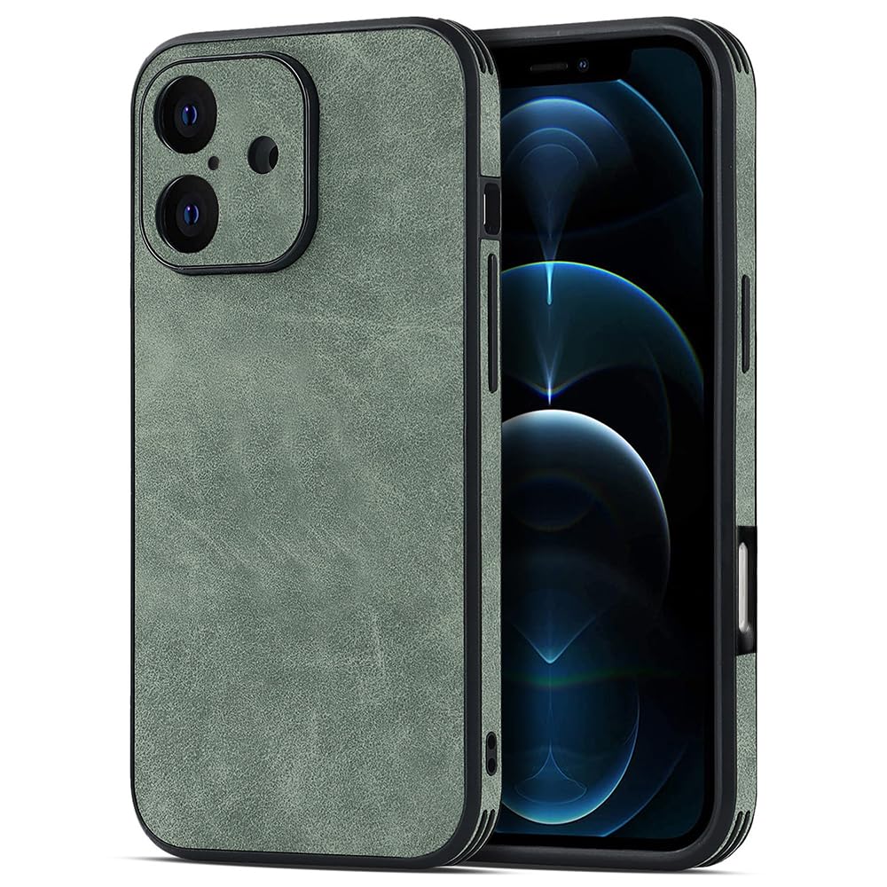 【送料無料】JOOBOY iPhone 16 Plus 用 ケース 耐衝撃 薄型 コンパクト メンズ PC素材 + 背面 高級なPUレザー ハードカバー マット加工 (2024新款) 指紋防止 上質な手触り カメラ保護 アイフォン16プラス 携帯カバー (グリーン, iPhone16 Plus)