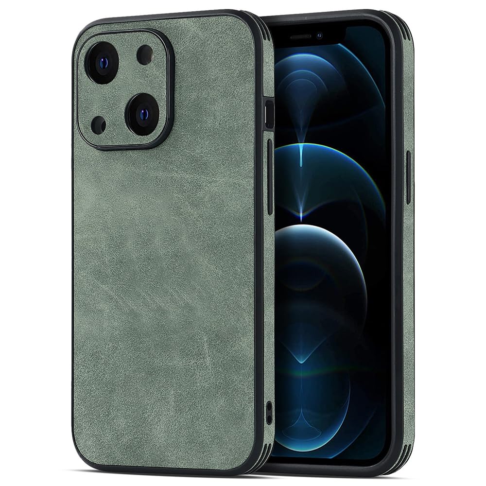 【送料無料】JOOBOY iPhone 13 用 ケース 耐衝撃 薄型 コンパクト メンズ PC素材 + 背面 高級なPUレザー ハードカバー マット加工 (2024新款) 指紋防止 上質な手触り カメラ保護 アイフォン13 携帯カバー (グリーン, iPhone 13)