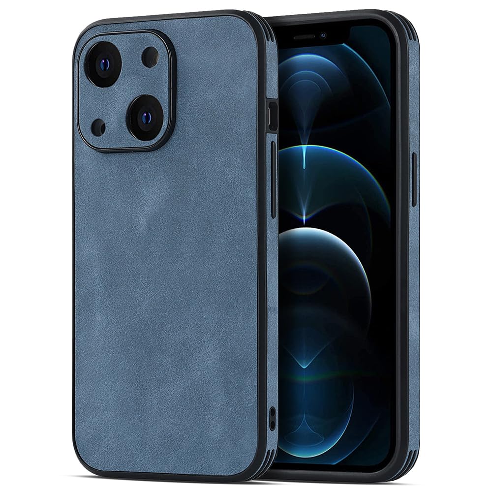 【送料無料】JOOBOY iPhone 13 用 ケース 耐衝撃 薄型 コンパクト メンズ PC素材 + 背面 高級なPUレザー ハードカバー マット加工 (2024新款) 指紋防止 上質な手触り カメラ保護 アイフォン13 携帯カバー (ブルー, iPhone 13)