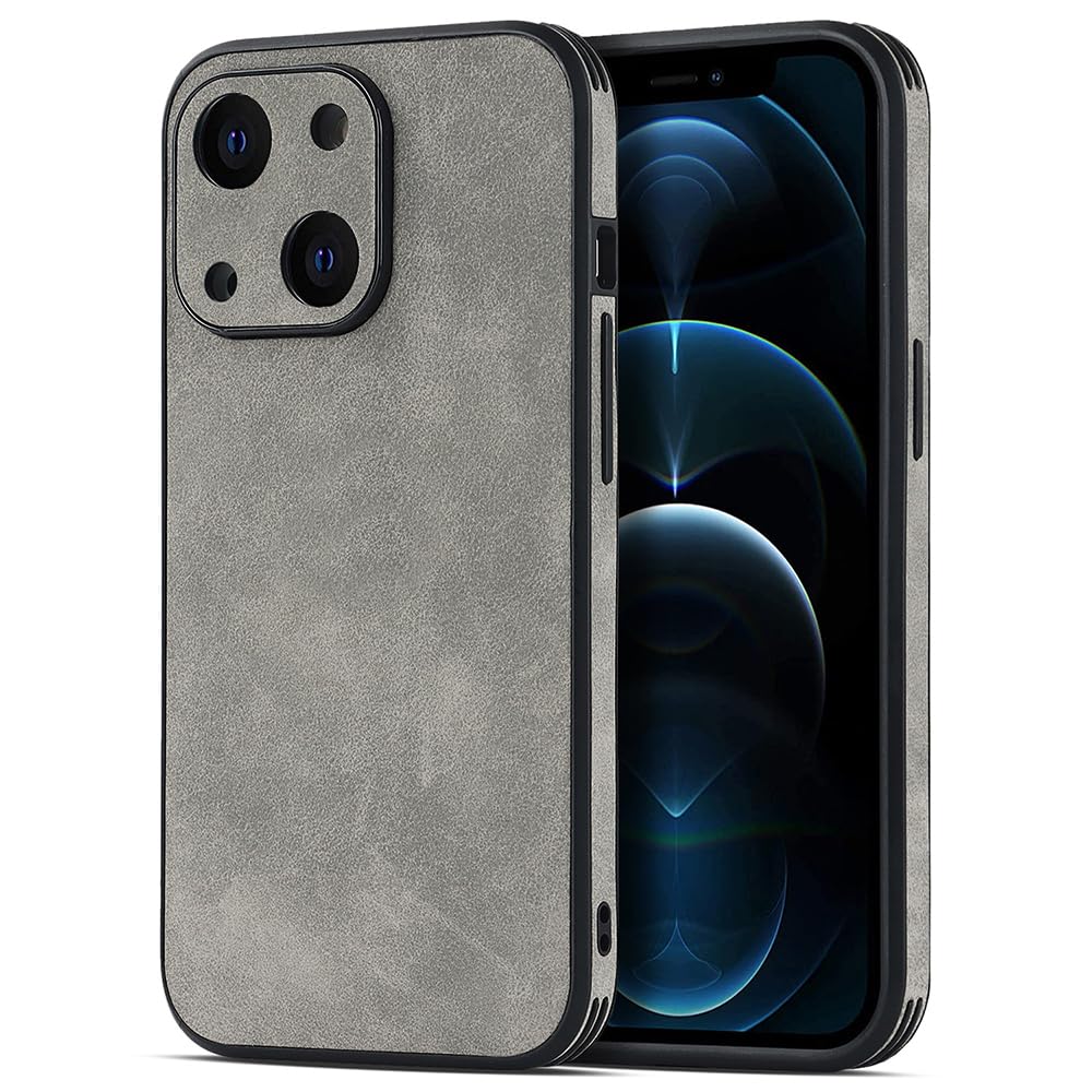 【送料無料】JOOBOY iPhone 13 Mini 用 ケース 耐衝撃 薄型 コンパクト メンズ PC素材 + 背面 高級なPUレザー ハードカバー マット加工 指紋防止 上質な手触り カメラ保護 アイフォン13ミニ 携帯カバー (グレー, iPhone13 Mini)