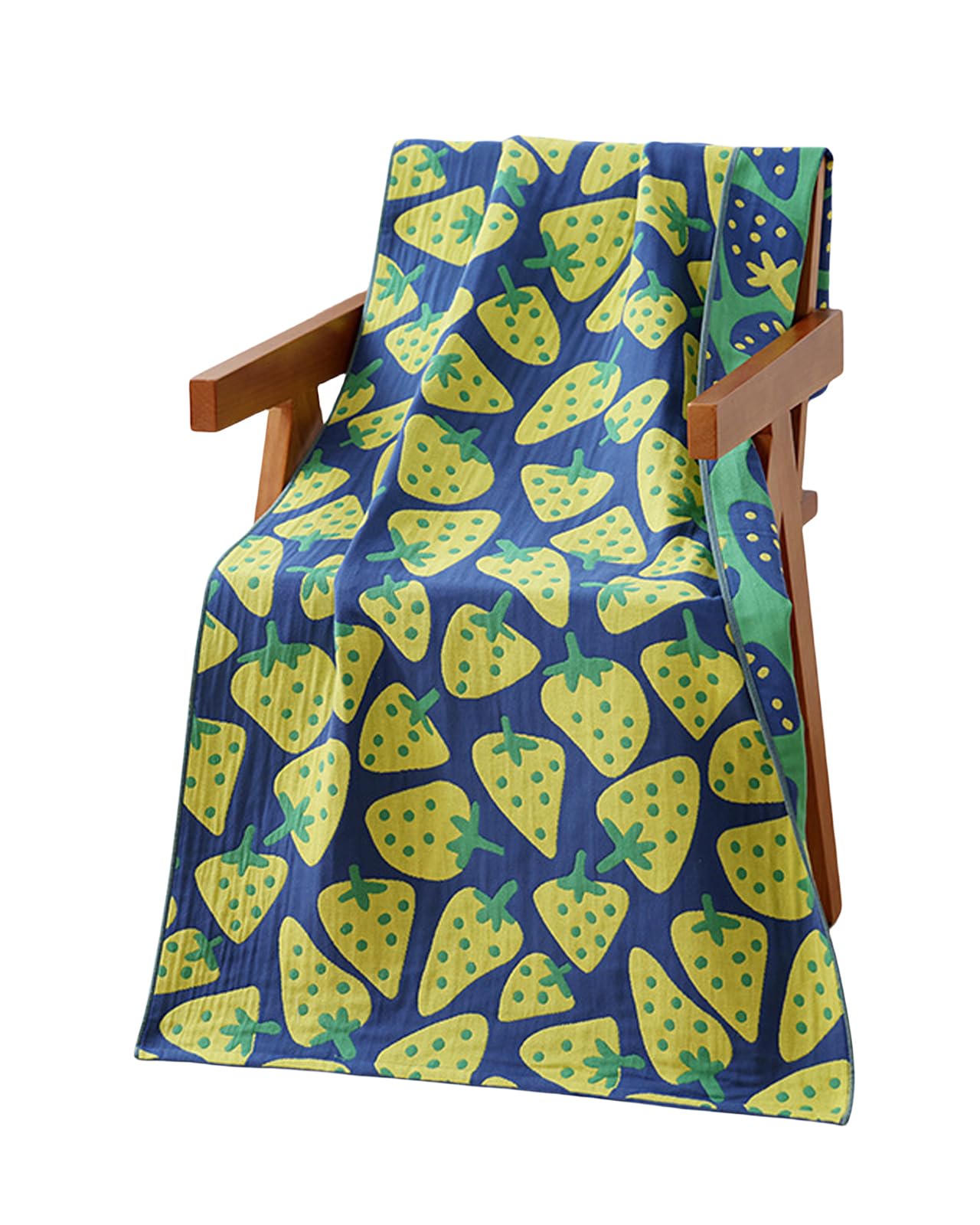【送料無料】Tibemiガーゼバスタオル ふわふわ バスタオル 大判 可愛い綿沐浴ガーゼタオル 吸水・速乾タオル 浴用タオル プールタオル 温泉タオル バスタオル 業務用 毛羽落ちしないバスタオル 通気性肌触り70*140cm-黄色いイチゴ（三層綿ガーゼ）