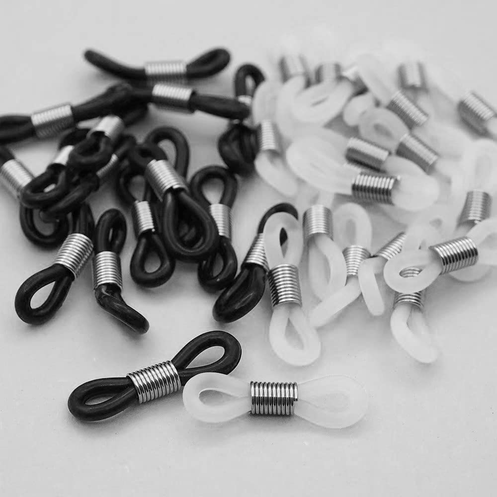 【送料無料】Hymyily 50個 メガネチェーン 金具 メガネ留め具 グラスコード シリコン メガネチェーンゴム 眼鏡ホルダー 眼鏡チェーン 接続用ゴム 眼鏡補助物 補修パーツ 部品 基本 材料 アクセサリーパーツ 手芸用品 クラフト用品 柔軟性あり 使用簡単 (ブラック+トラン