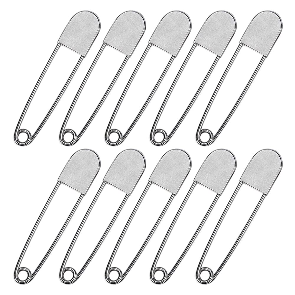 【送料無料】Hymyily ステンレス鋼 ジャンボ安全ピン 10本セッ 特大 大きい ジャンボ ランドリーおよびドライクリーニング用の大きなピン （ ニッケルホワイト ）