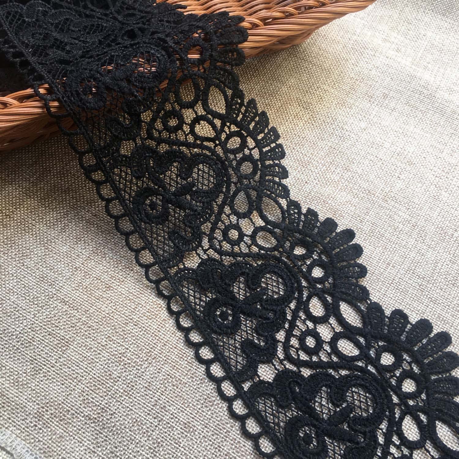 【送料無料】Hymyily 弾力なし花モチーフ付刺繍入りレース 幅約10cm 長さ約2m アクセサリー テーブル掛け カーテン ウェディングドレス DIY手作り作品 服装装飾レースファブリックトリム 生地 (ブラック)