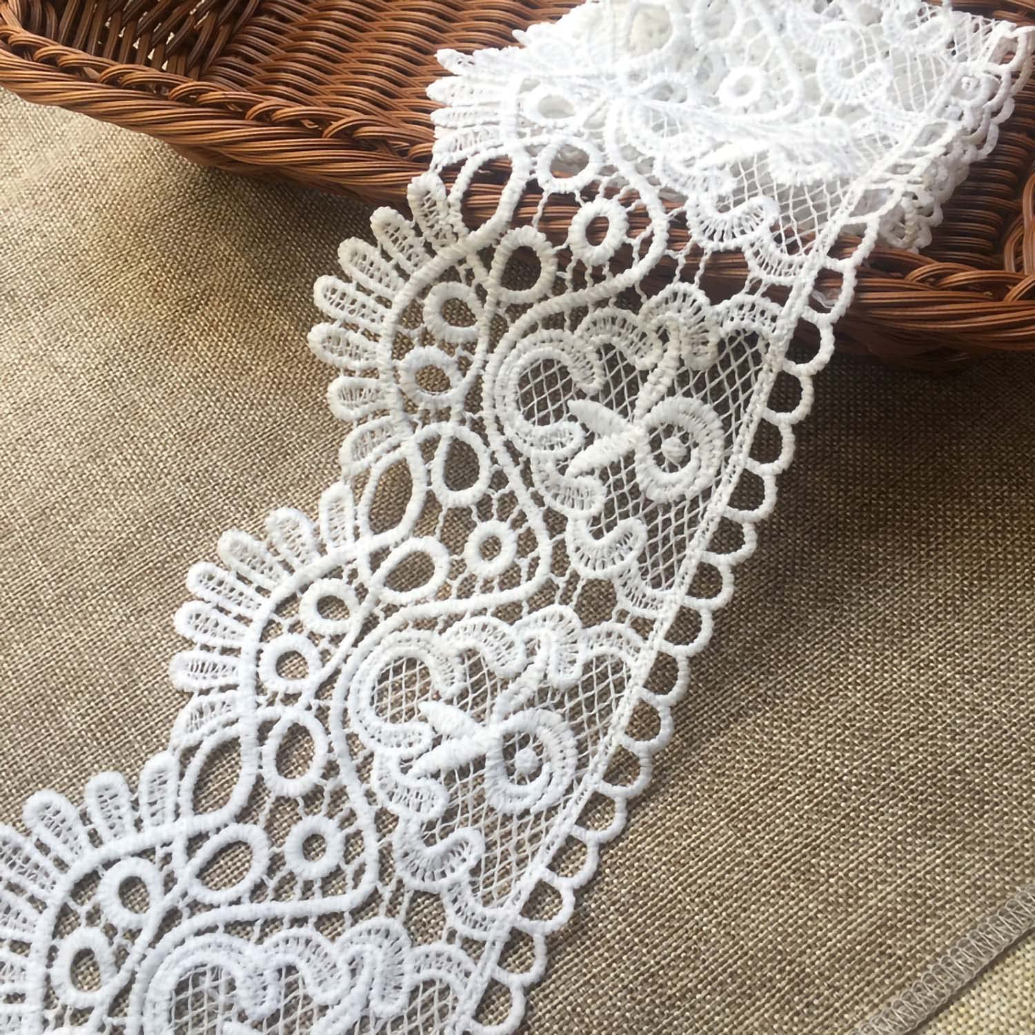 【送料無料】Hymyily 弾力なし花モチーフ付刺繍入りレース 幅約10cm 長さ約2m アクセサリー テーブル掛け カーテン ウェディングドレス DIY手作り作品 服装装飾レースファブリックトリム 生地 (ホワイト)