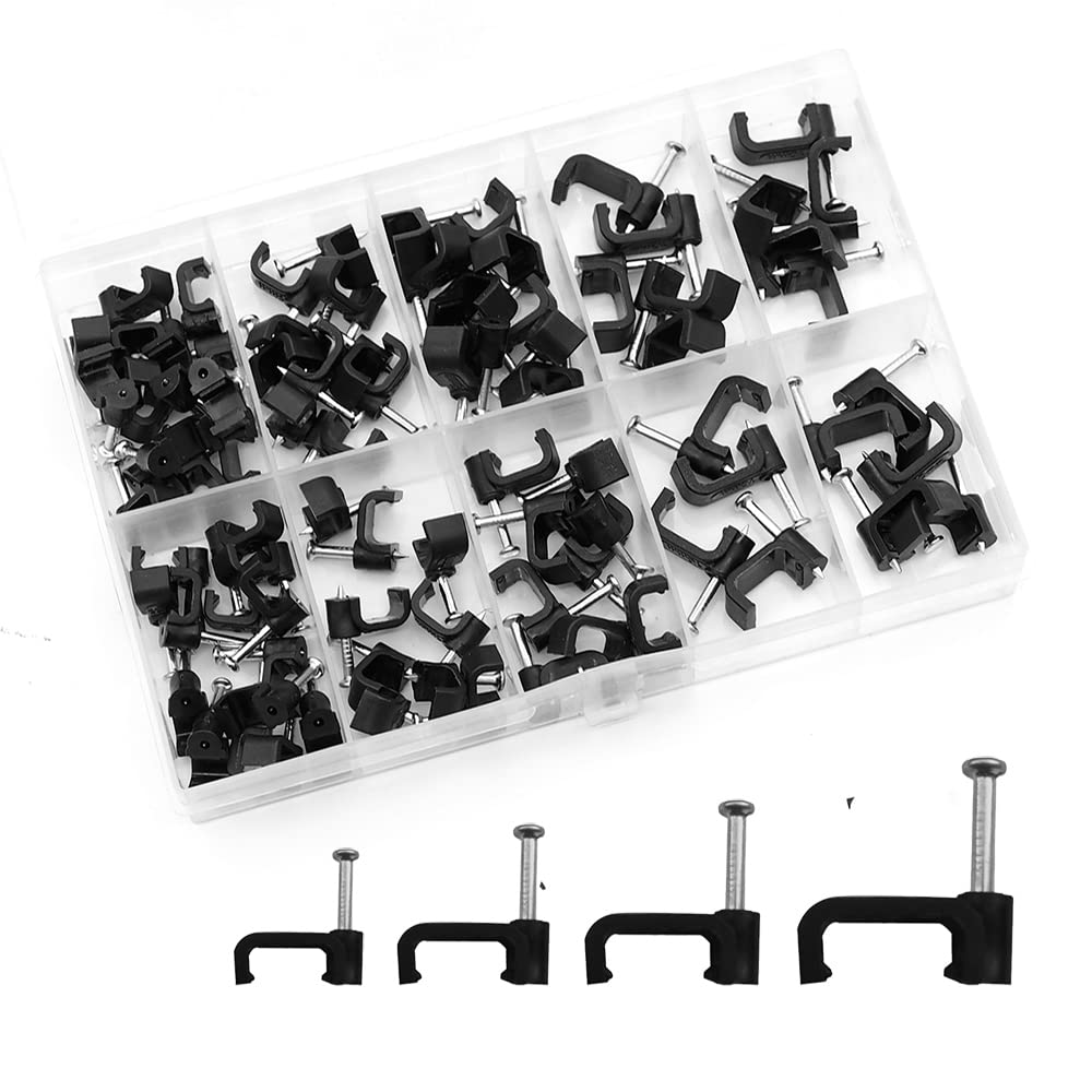 【送料無料】Hymyily 長方形 ケーブルステップル 釘止めタイプ 配線収納 固定爪 ワイヤ コードホルダー..