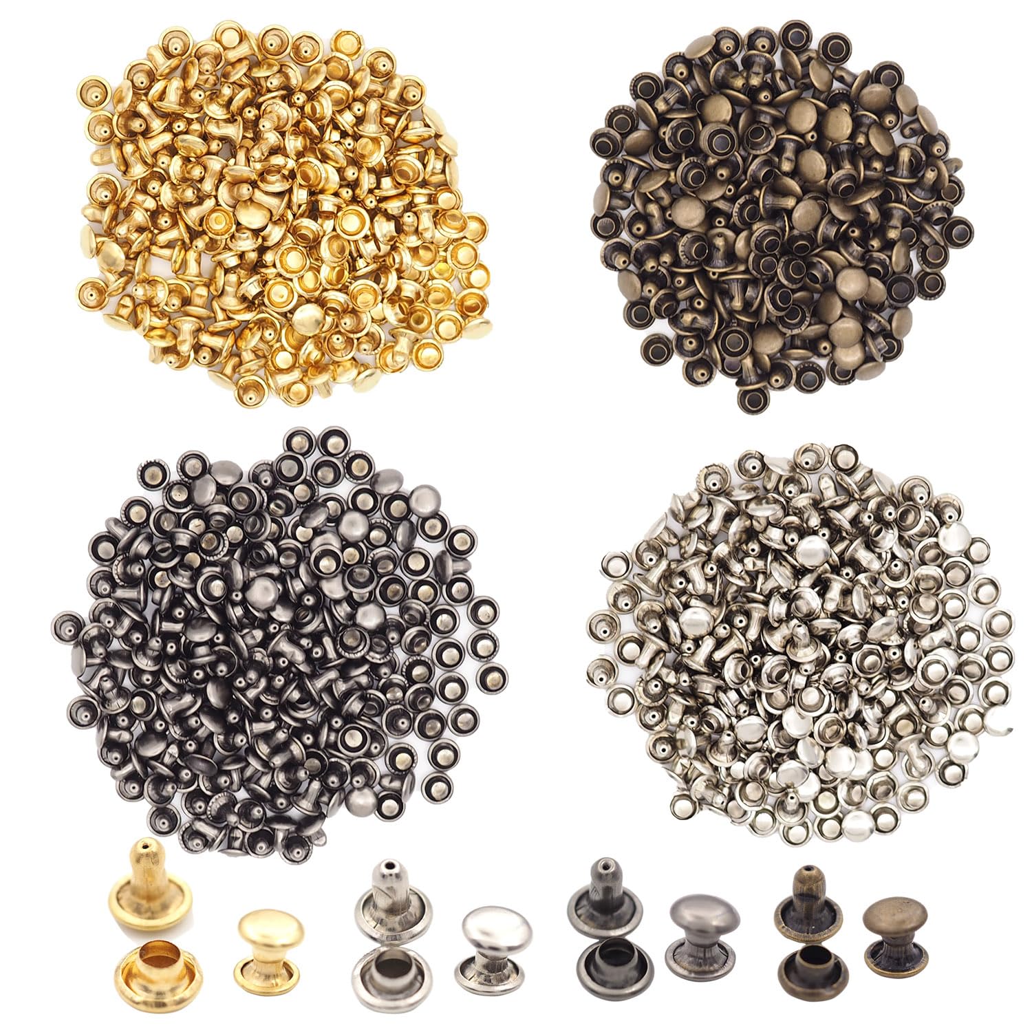 【送料無料】Hymyily 400組 (4色ブレンド) リベット ジーンズ デニム バネホック クラフト ボタン 底鋲 打ち具セット カシメセット 革穴あけ ポンチ DIY 手芸 布革細工 洋服、靴、バッグ、ベルト、ジーンズ アクセサリー 修理用 装飾用具 丸形 (6mm)