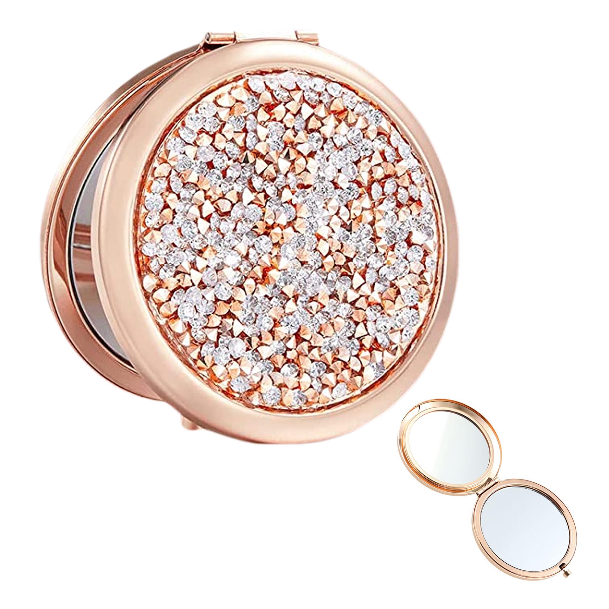 【送料無料】DEVENTORZ コンパクトミラー 両面鏡 手鏡 2倍 拡大鏡 携帯 メイクミラー 折りたたみ鏡 化粧鏡 女性 超軽量 おしゃれ (ローズゴールド1)