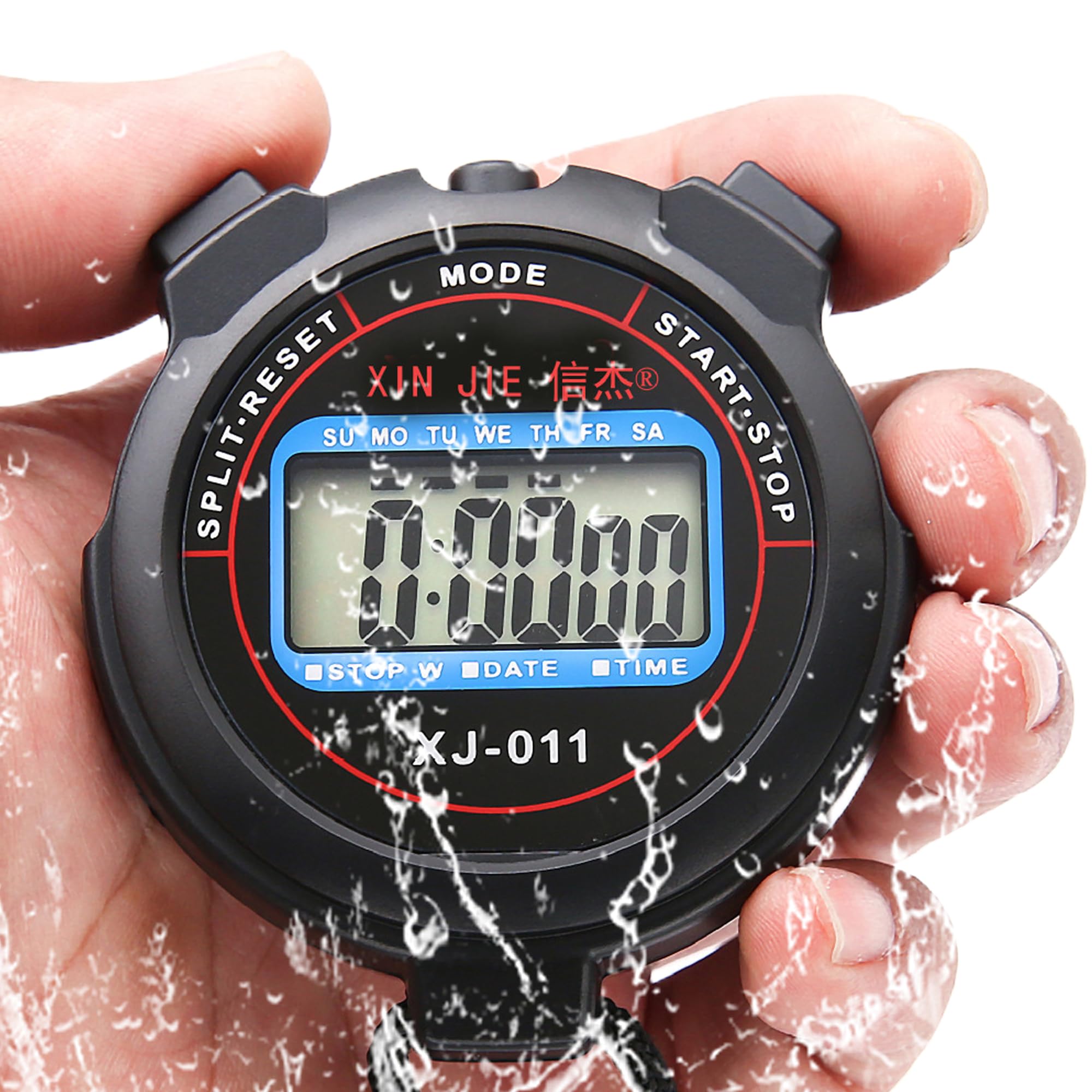 【送料無料】DEVENTORZ ストップウォッチ スポーツタイマー 防水 高精度 ストップ ウォッチ カウントダウンタイマーエクササイズフィットネス 大画面分割タイマー 電池交換可 バッテリーとストラップ付き(ブラック)(2)