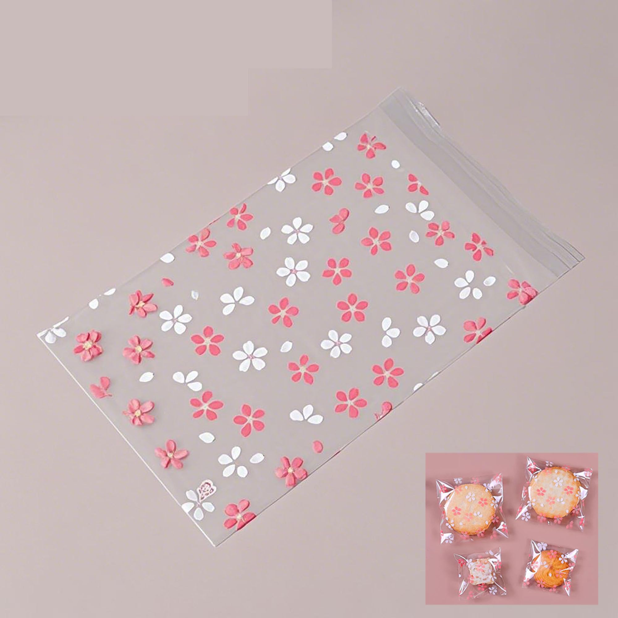 【送料無料】DEVENTORZ お菓子用 OPP袋 自己粘着 ラッピング袋 100個 透明 個包装袋 桜スタイル 自己粘着バッグ DIY 収納 菓子 製菓用品 手作り デコレーション キャンディ/クッキー/パン/ドライフルーツ/ヌガー/小物ギフト 包装