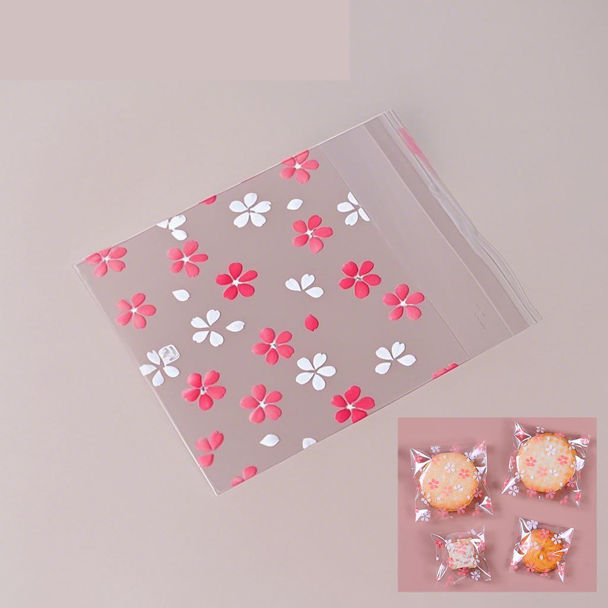 【送料無料】DEVENTORZ お菓子用 OPP袋 自己粘着 ラッピング袋 100個 透明 個包装袋 桜スタイル 自己粘着バッグ DIY 収納 菓子 製菓用品 手作り デコレーション キャンディ/クッキー/パン/ドライフルーツ/ヌガー/小物ギフト 包装
