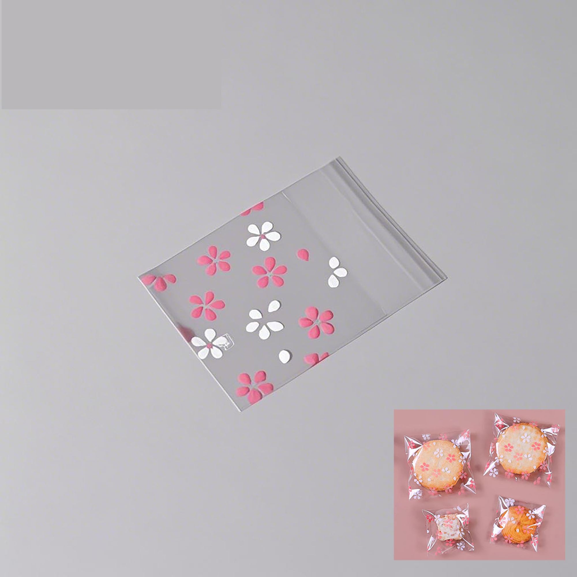 【送料無料】DEVENTORZ お菓子用 OPP袋 自己粘着 ラッピング袋 100個 透明 個包装袋 桜スタイル 自己粘着バッグ DIY 収納 菓子 製菓用品 手作り デコレーション キャンディ/クッキー/パン/ドライフルーツ/ヌガー/小物ギフト 包装