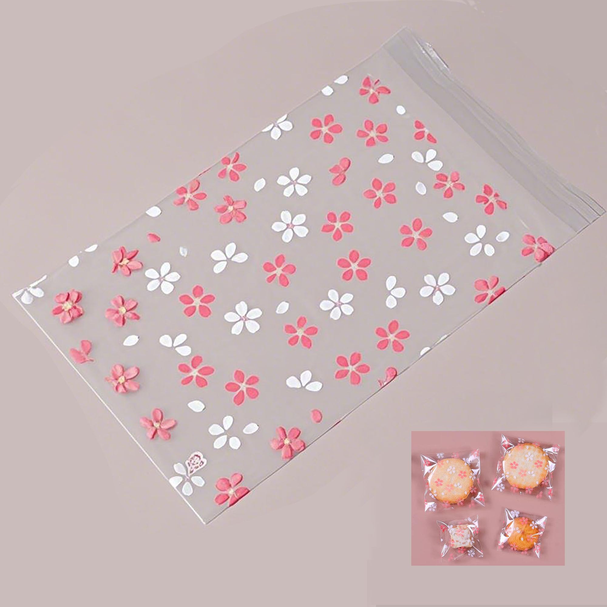 【送料無料】DEVENTORZ お菓子用 OPP袋 自己粘着 ラッピング袋 100個 透明 個包装袋 桜スタイル 自己粘着バッグ DIY 収納 菓子 製菓用品 手作り デコレーション キャンディ/クッキー/パン/ドライフルーツ/ヌガー/小物ギフト 包装