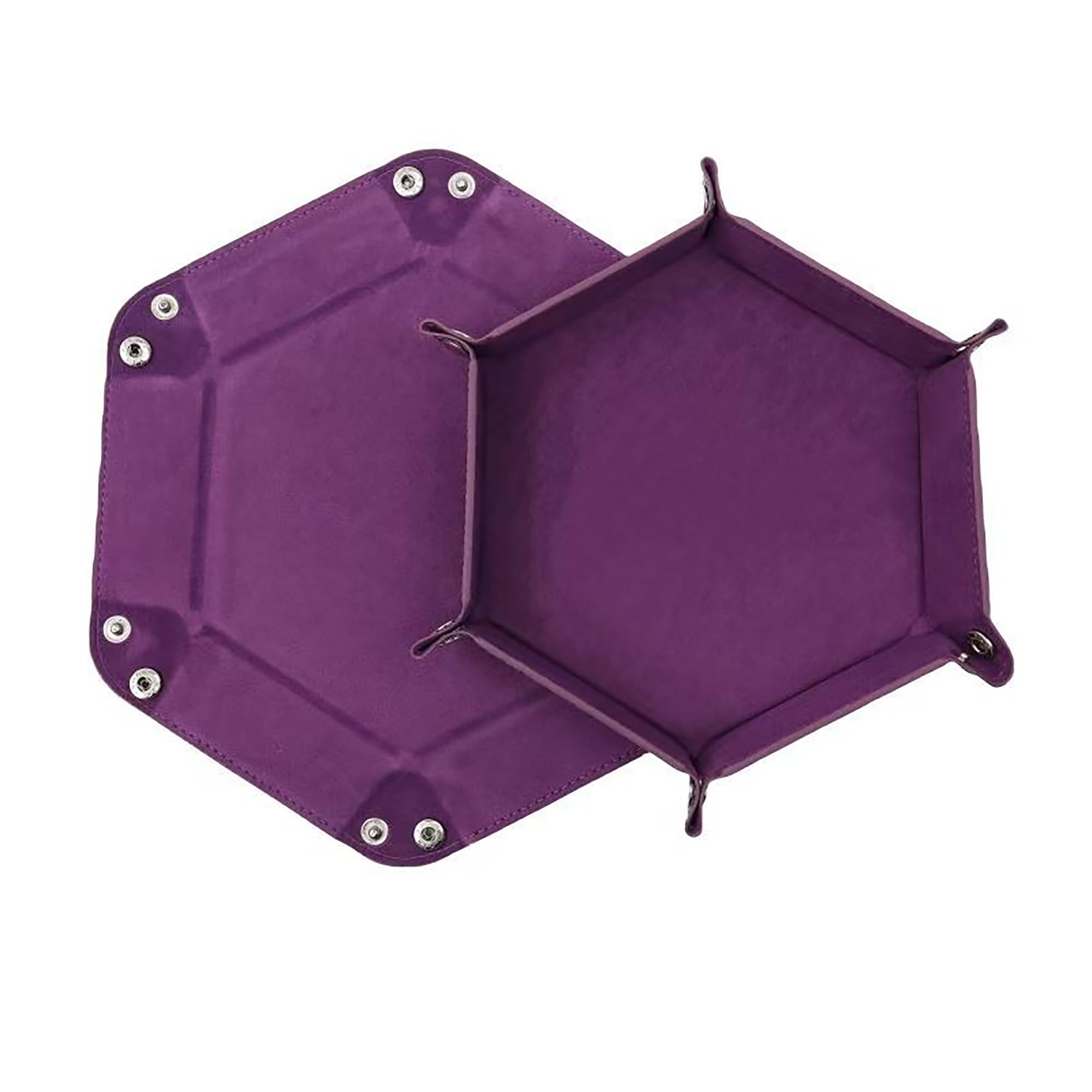 【送料無料】DEVENTORZ ダイス トレイ 折りたたみ サイコロマット 六角 PUレザー カードトレイ ダイスボックス 卓上 ダイスプレート 小物入れ ゲームトレイ 収納 ボックス RPG DND MTG おしゃれ（パープル）