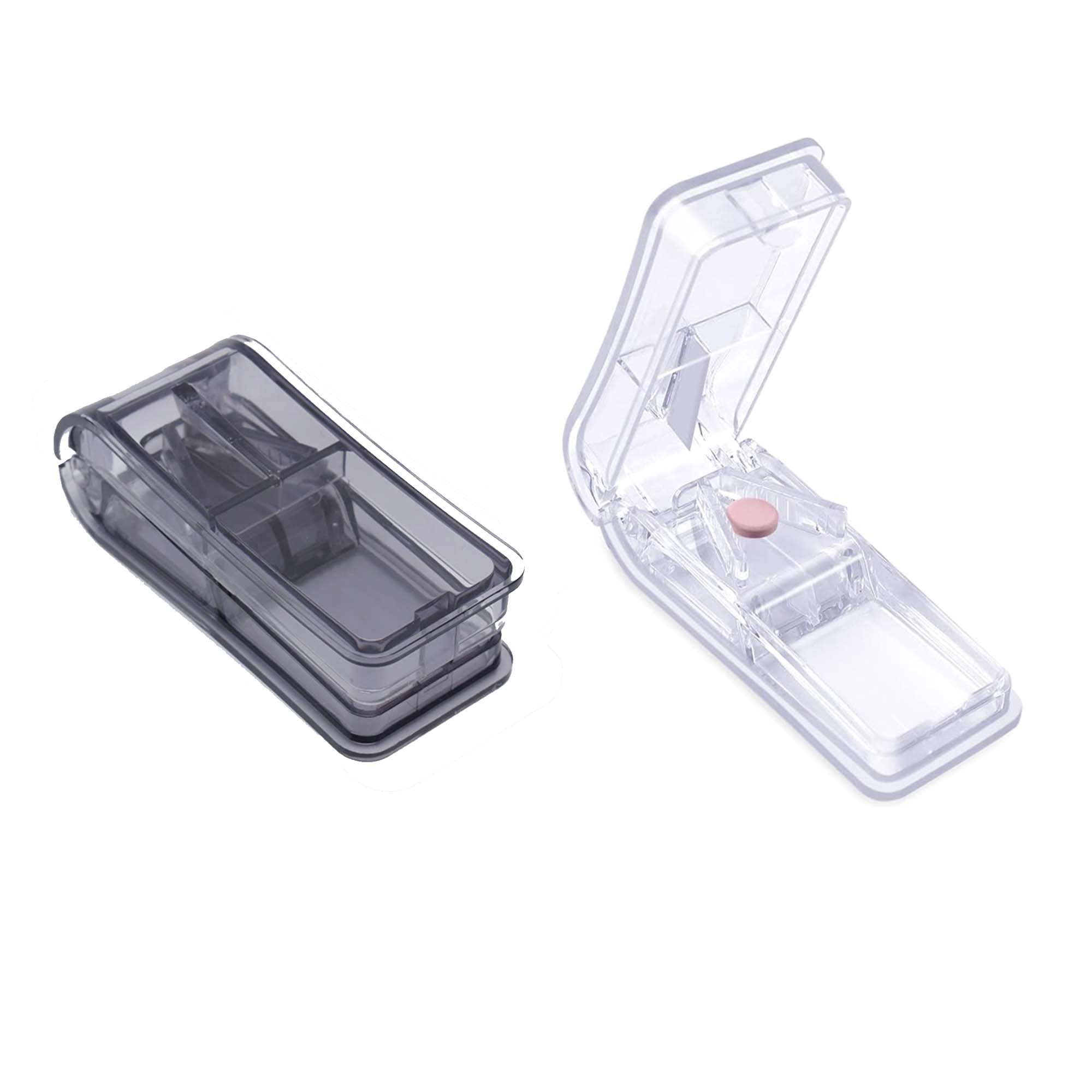 【送料無料】DEVENTORZ ピルカッター 2個セット 透明+グレー PP材質 軽量35.2g 9×4×3cm 錠剤カット補助..