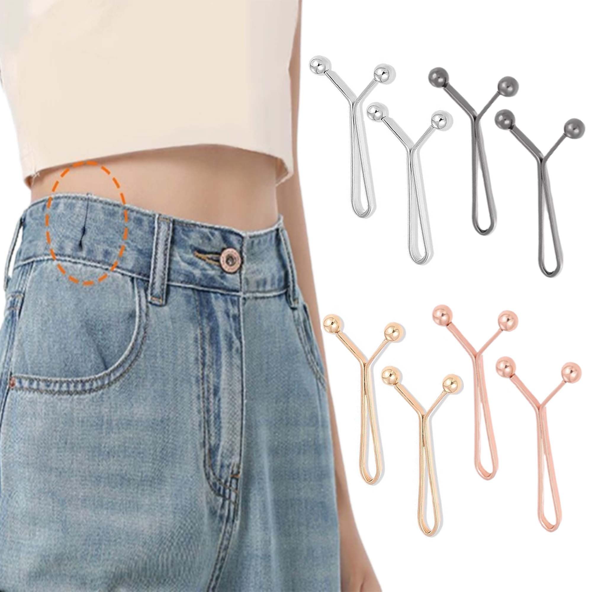 【送料無料】DEVENTORZ ウエスト調整ボタン 調整クリップ 8個セット アジャスター ウエストバックル ゆるゆるのジーンズ ズボン スカート Tシャツ などを調節する取り外し可能ボタン 調節可能 交換用 男女兼用（4色*各2個）