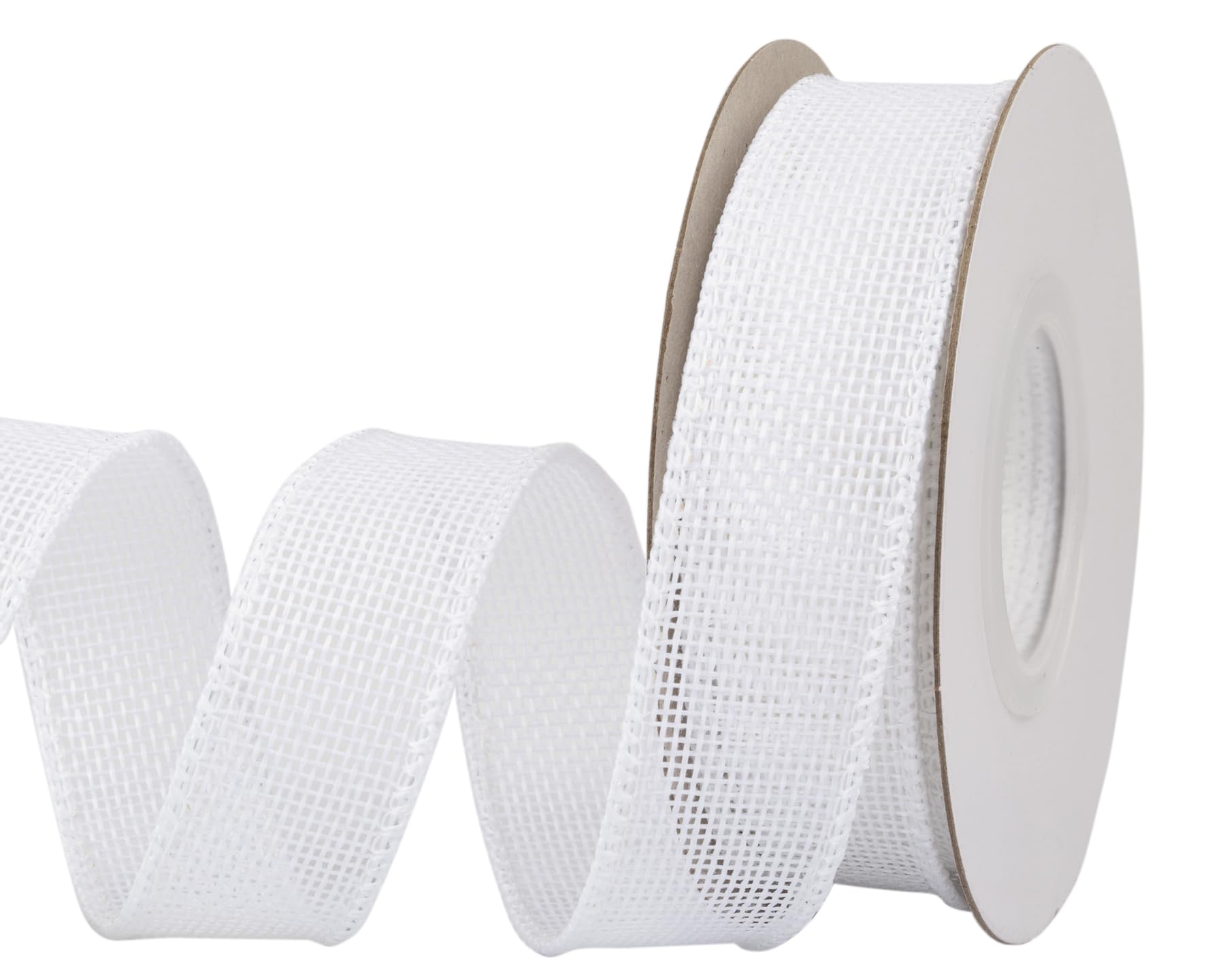 【送料無料】【Joycrosso】 バーラップワイヤエッジリボン、幅25mm x 9m巻き - ギフトラッピング・クリスマスツリー・手芸・花束・そして村風のレトロな装飾に最適です (白)