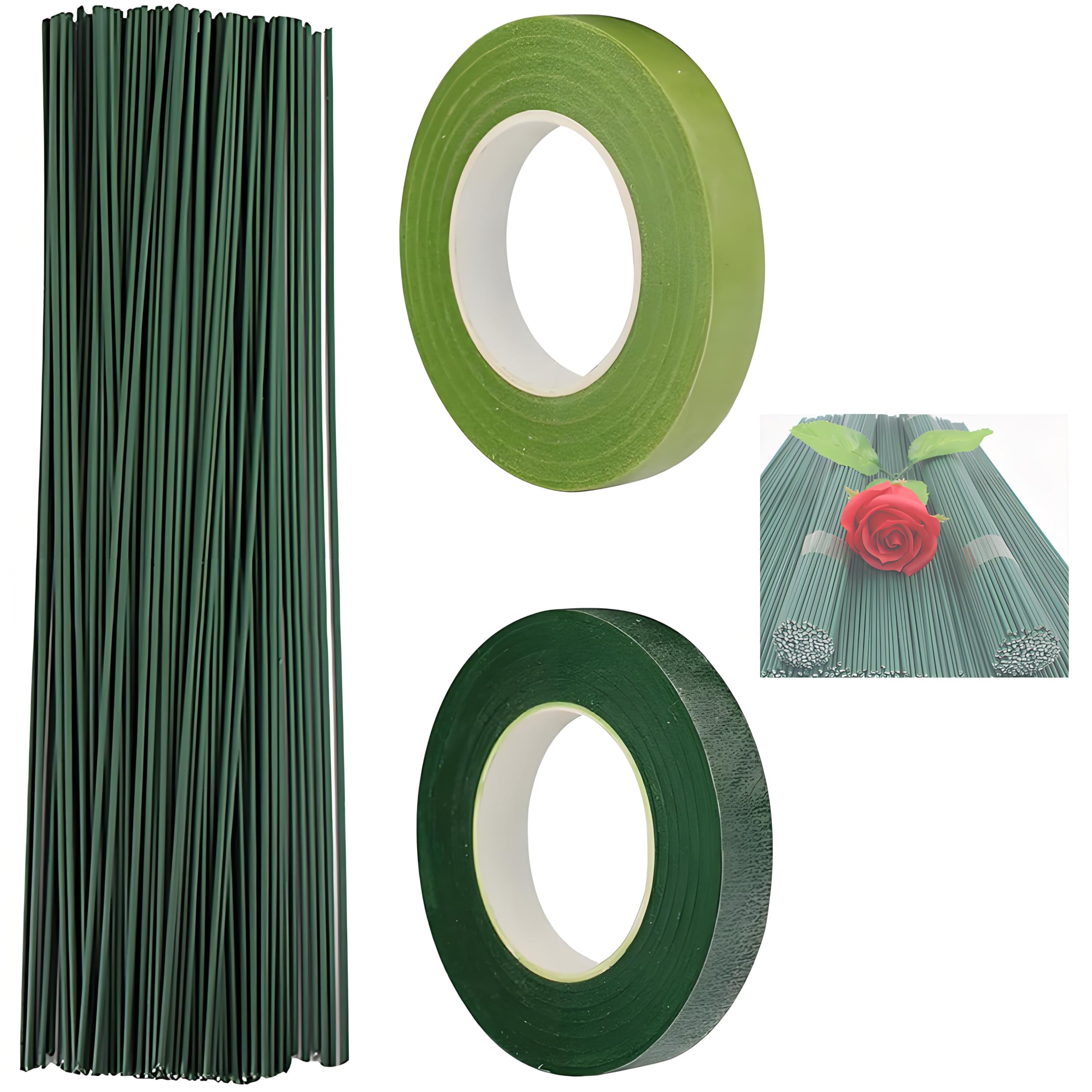 【送料無料】ZHSHXNGY フローラルテープ フラワーワイヤー 造花セット 緑 リース ワイヤー フローラテープ 100本入り 度30cm 2巻入 フローラテ...
