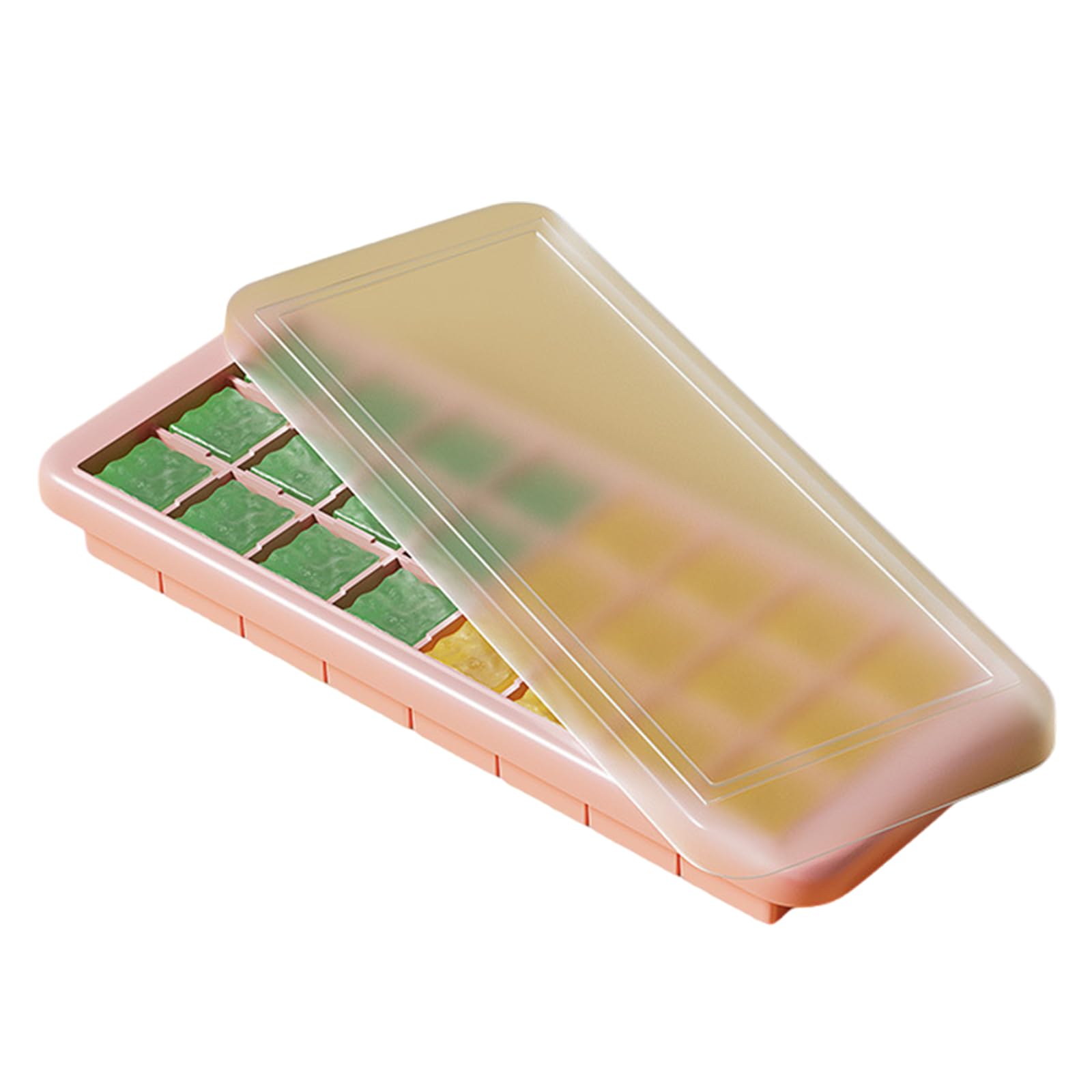 【送料無料】BLOOPIC 製氷皿 シリコン 蓋付き 押し出し式 柔軟 簡単取り出し 蓋付き 防塵 大容量 冷蔵庫用シリコン製製氷皿 冷凍庫収納 家庭用 (ピンク, 24個穴)