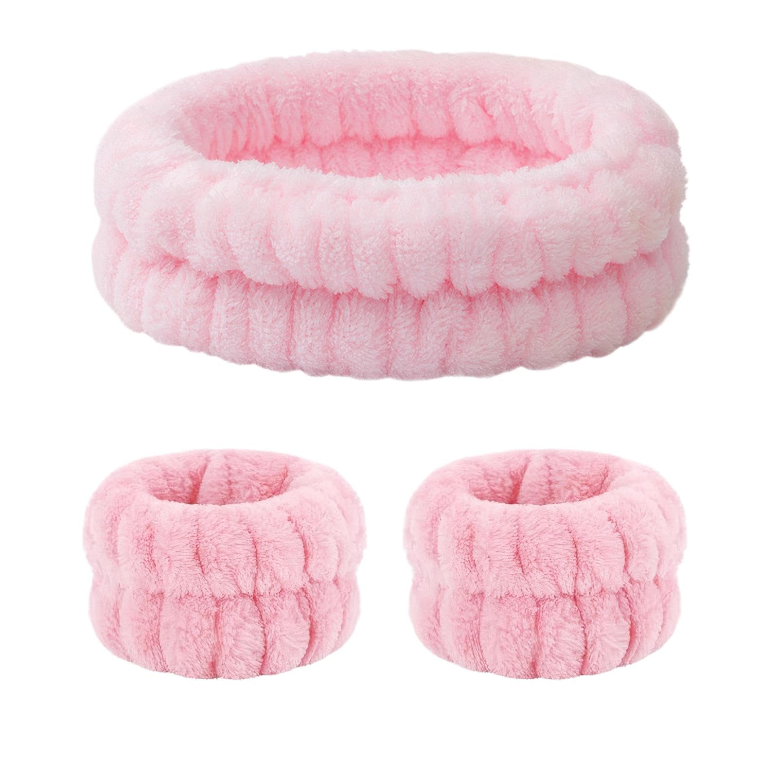 【送料無料】BLOOPIC 洗顔用 手首バンド リストバンド アームバンド 3枚セット 吸水 速乾 伸縮性あり 無地 ふわふわ 柔らかい コーラルフリース素材 肌触りが良い 洗顔・手洗・シャワー・化粧水に・SPA 使用します 手首 バンド (ピンク)