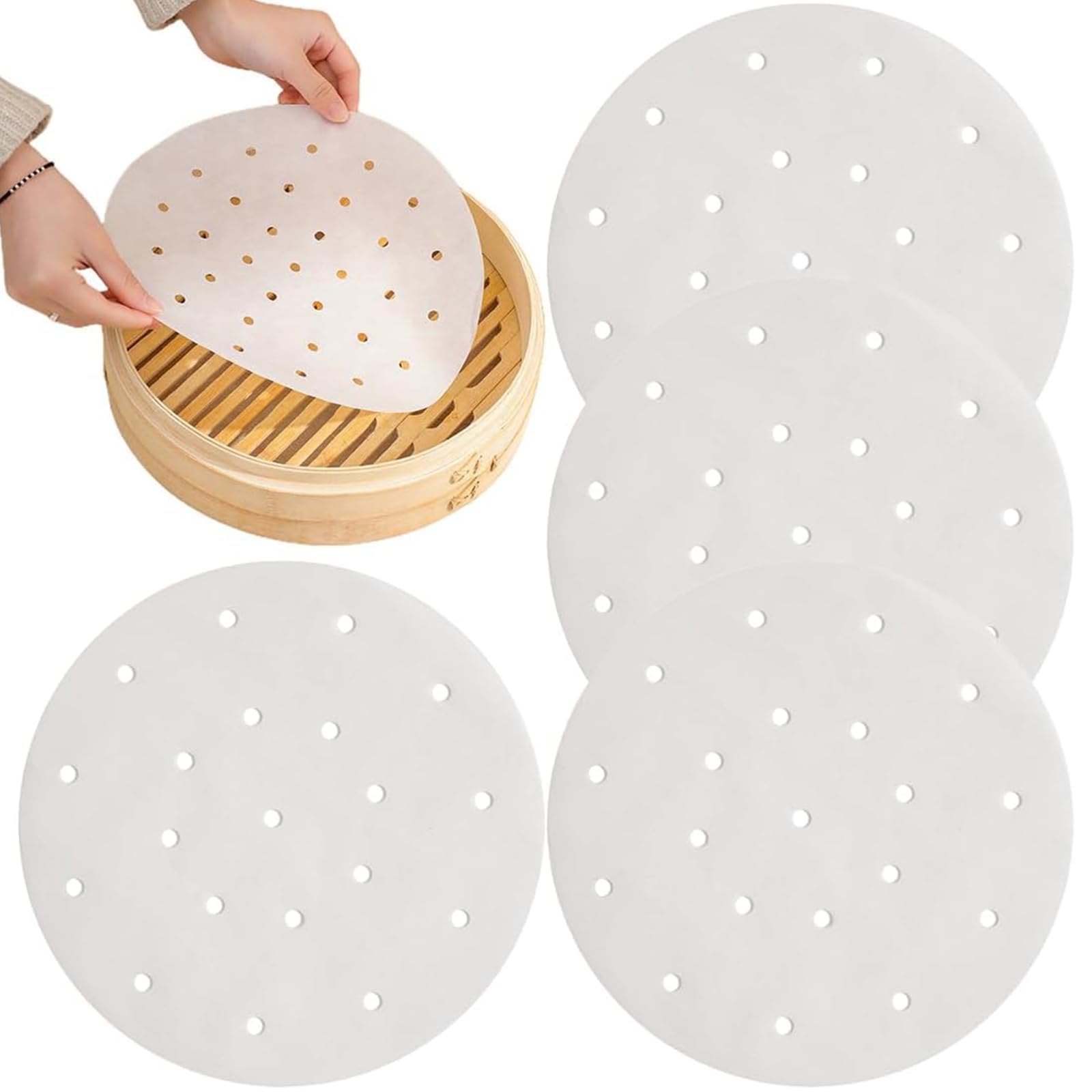 【送料無料】BLOOPIC せいろ シート ペーパ 100枚入り 蒸籠シート 料理用 使い捨て 丸型 点心 お菓子調理用紙 蒸し器用ペーパー 中華セイロ用調理用紙 一回使用 食品グレードの素材 セイロ用紙 食材がくっつきにくい （直径19cm）