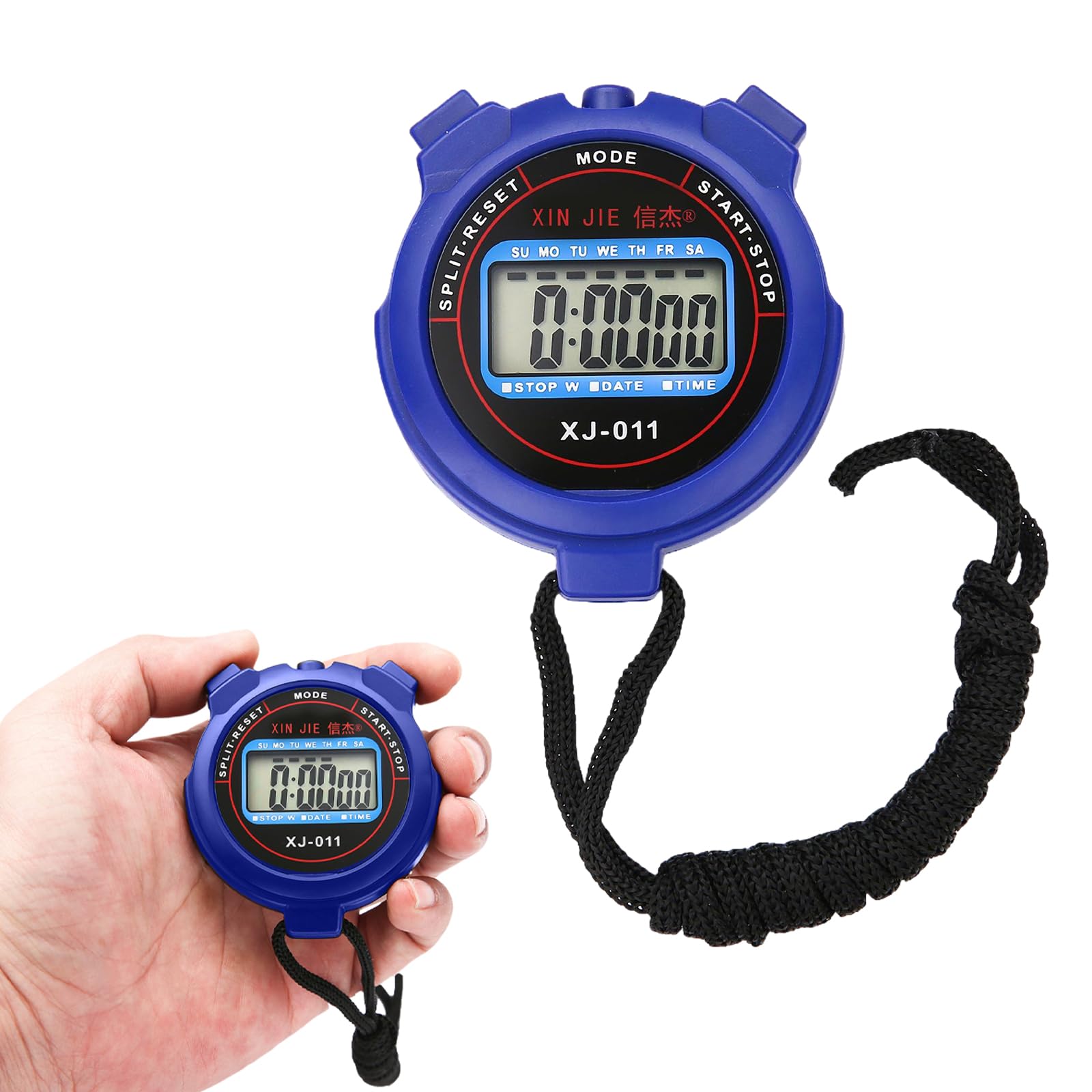 【送料無料】BLOOPIC ストップウォッチ スポーツタイマー スポーツ 間欠訓練タイマ アウトドア分体ストップウォッチ カウントダウン 防水 高精度 ストップ ウォッチ 電池交換可 大画面分割タイマー 12/24時間時計 バッテリーとストラップ付き (ブルー)