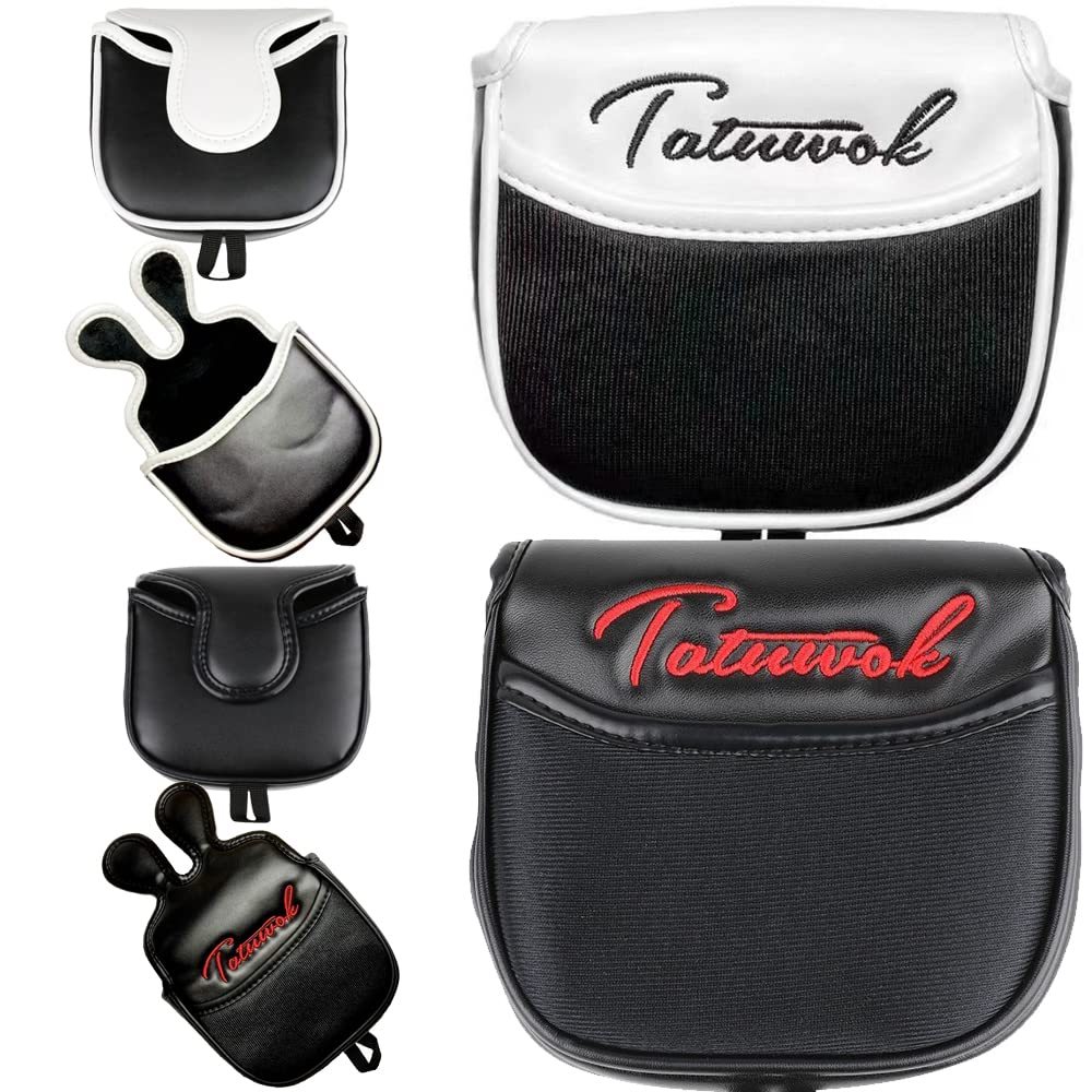 【送料無料】ゴルフヘッドカバー パターカバー PUレザー 磁石タイプ開閉 オデッセイ2ボール テーラーメイド スパイダーパター マレット用 センターシャフト用 白黒 (センターシャフト用 黒x白)